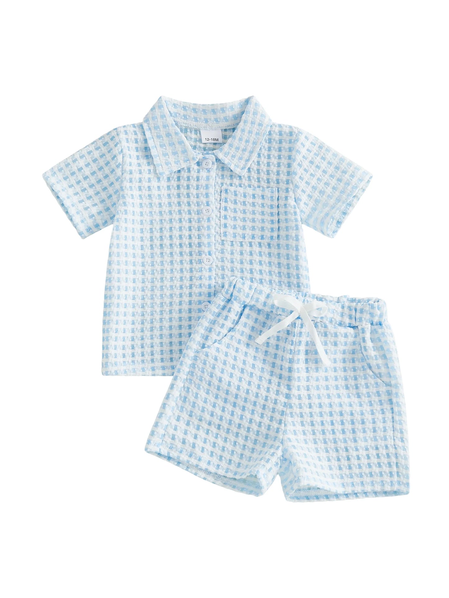 Infant Boy Summer Checkered 2 Piece Shirt And Shorts Set