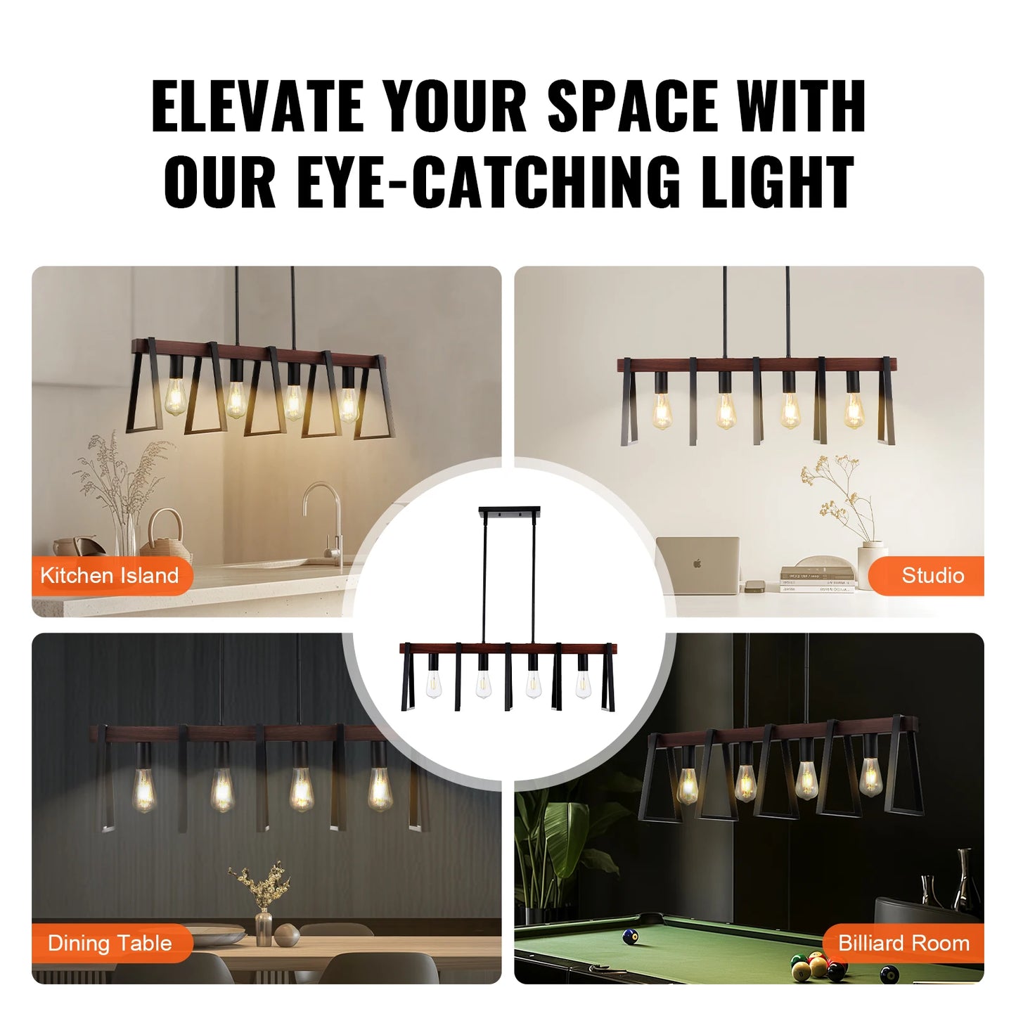 4 Light Kitchen Island Pendant Lights 60W Industrial Farmhouse Frame