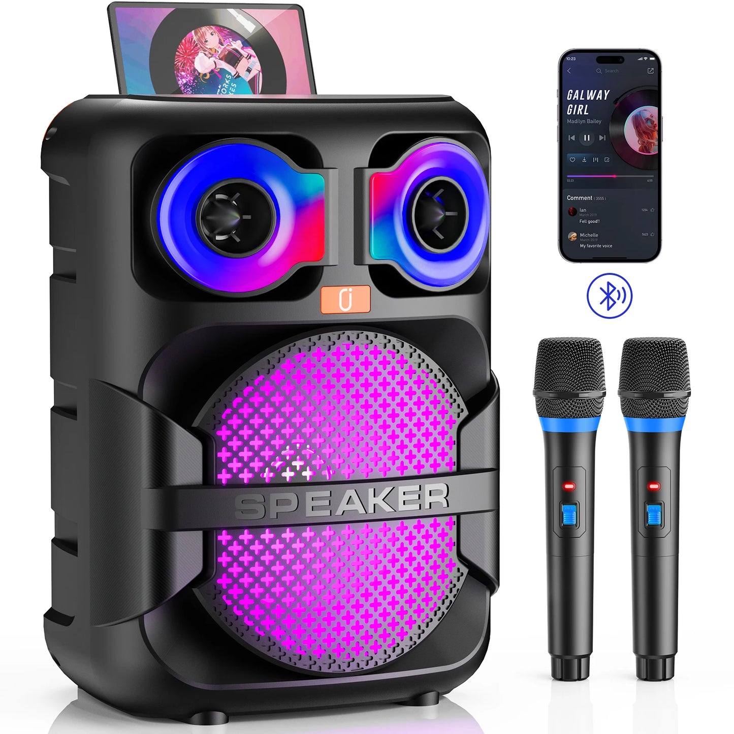 FanFun T28T Karaoke Speaker With 2 Microphones LED Light Bluetooth