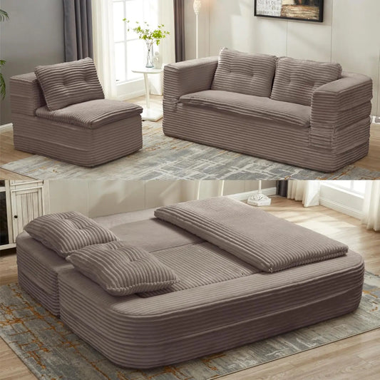 Corduroy Futon Sofa Bed L Shaped Sleeper With Chaise