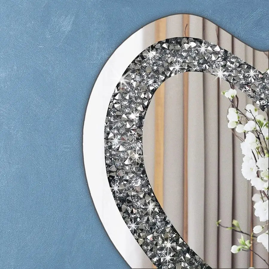 Crystal Crush Diamond Heart Shaped Silver Wall Mirror