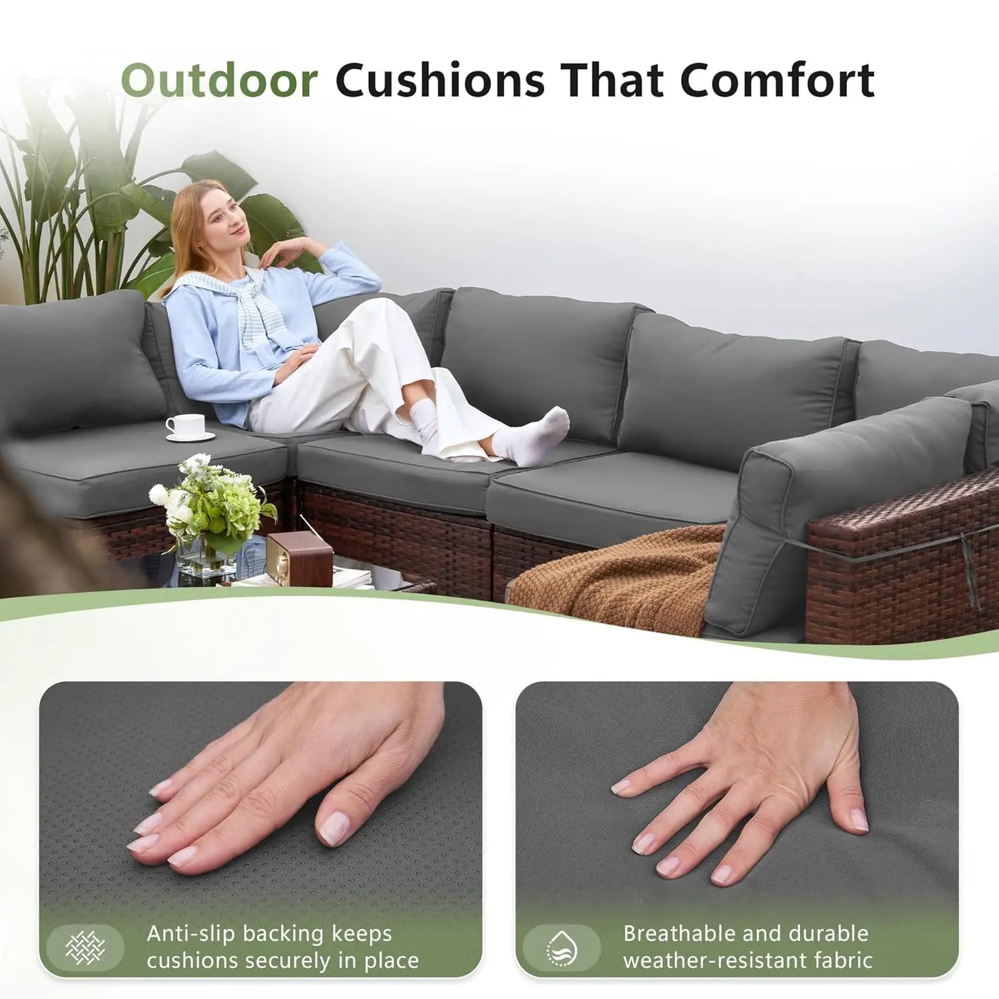 Patio 7-Piece Outdoor Rattan Sofa Set With Glass Coffee Table