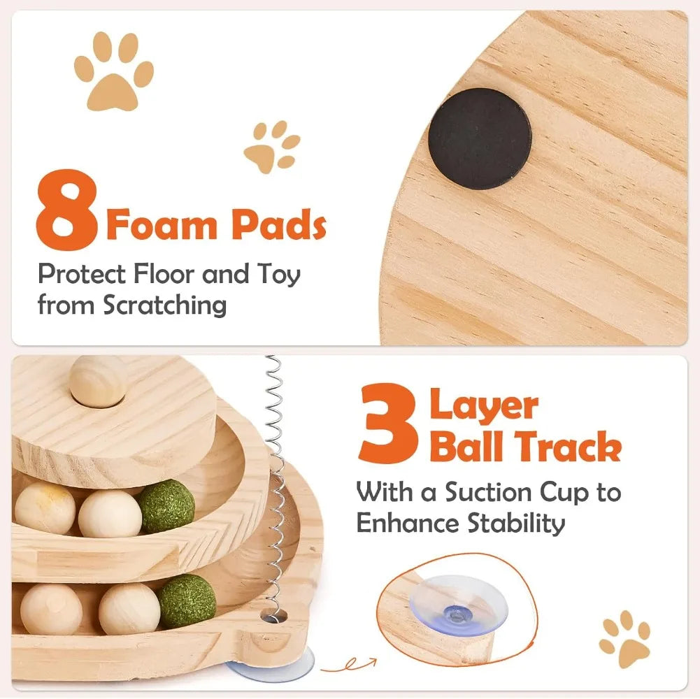 KYJGCN Sisal Cat Scratching Post Indoor Two Tier Ball Track Toy