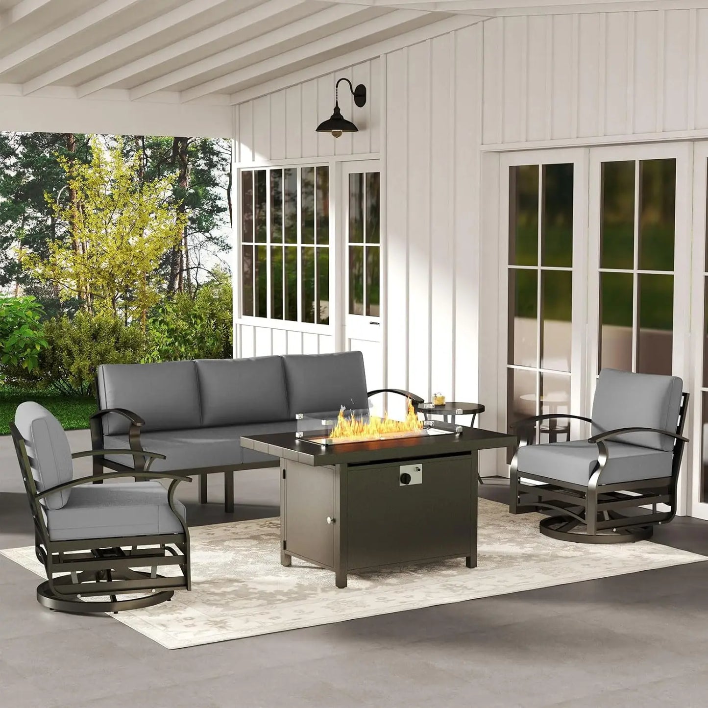 XIAOLANG Aluminum Patio Sectional Set With Fire Pit Table