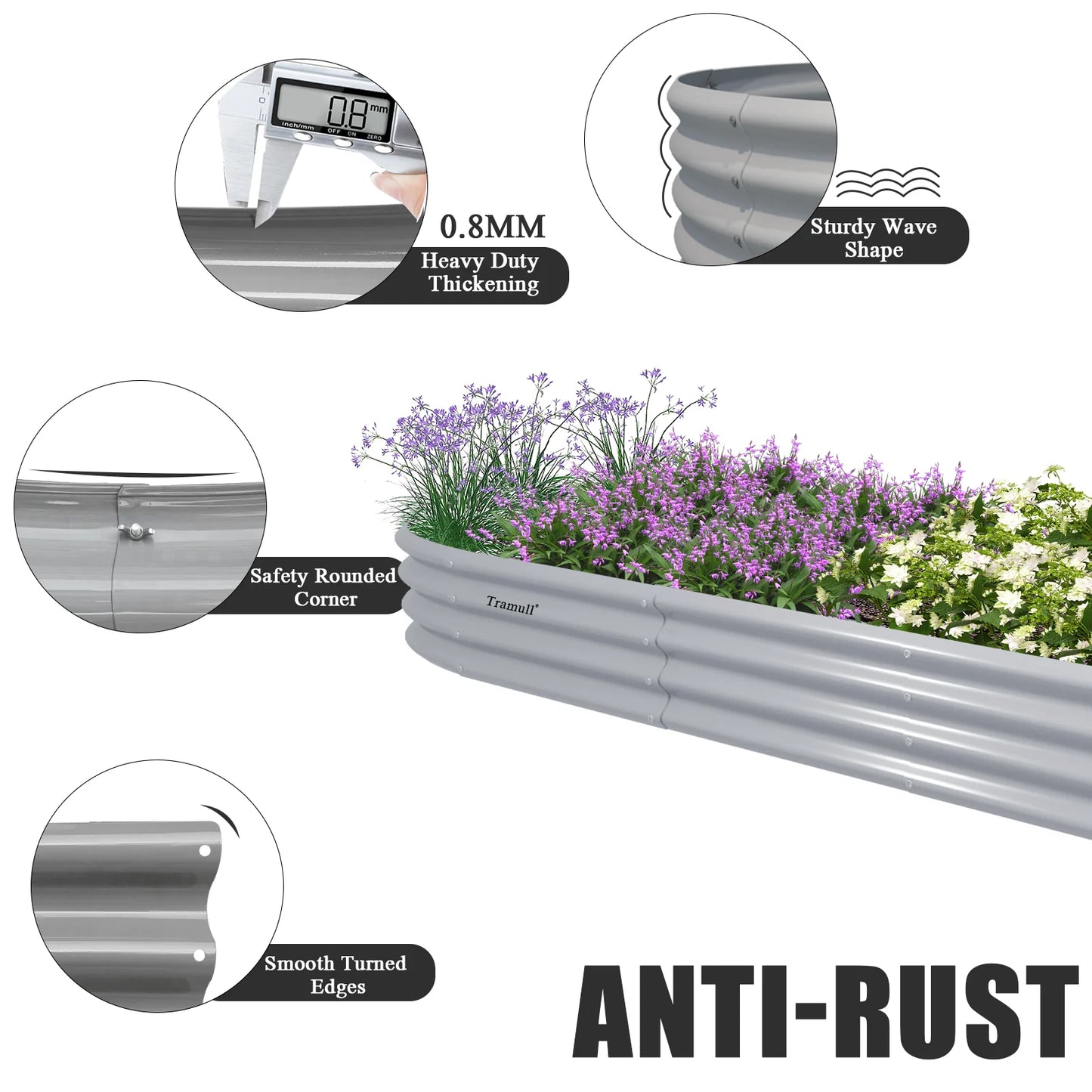 Tramull Galvanized Raised Garden Bed Outdoor Planter Box for Vegetables