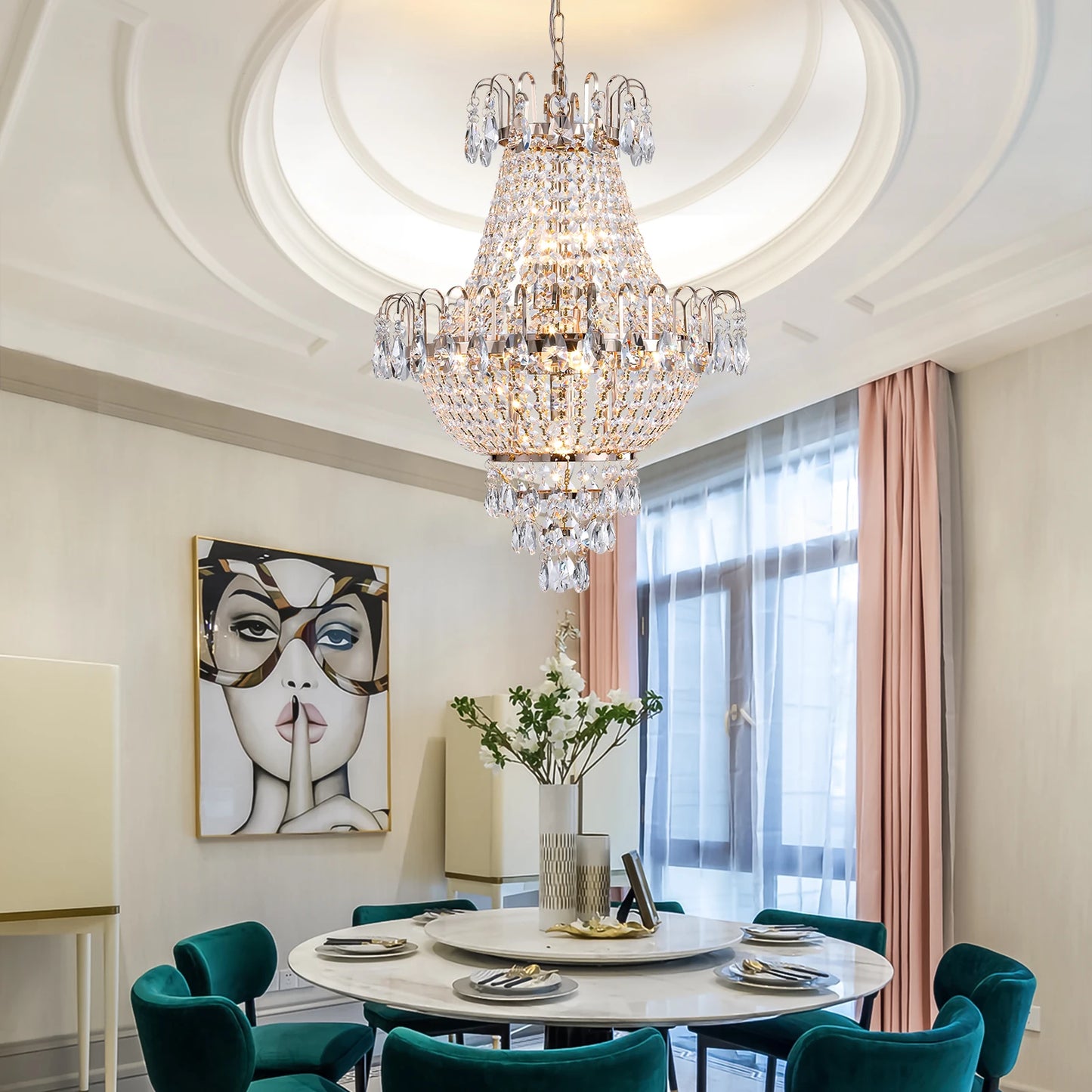 ARLGSITE Luxury Crystal Chandelier K9 Crystals Ceiling Pendant Light
