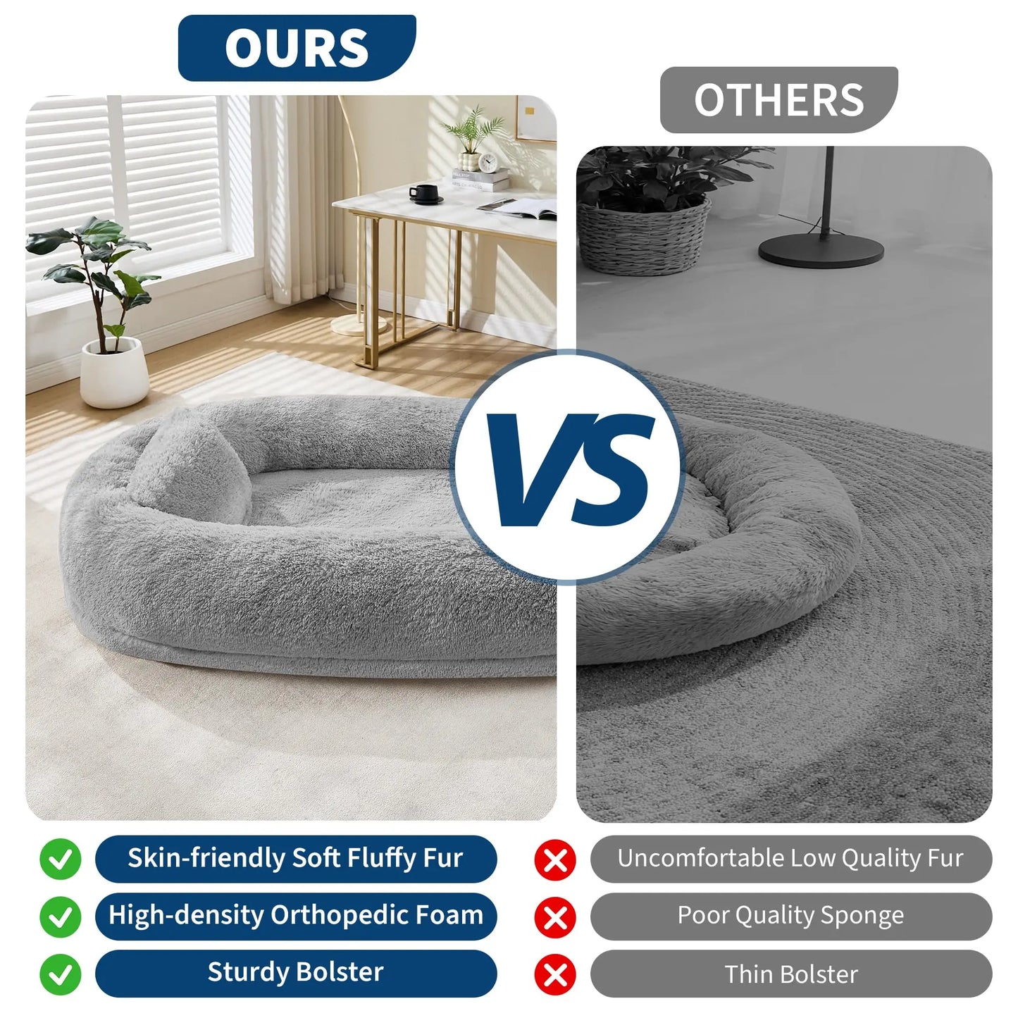 HiMISSCN Human Dog Bed Memory Foam Orthopedic Faux Fur Pillow