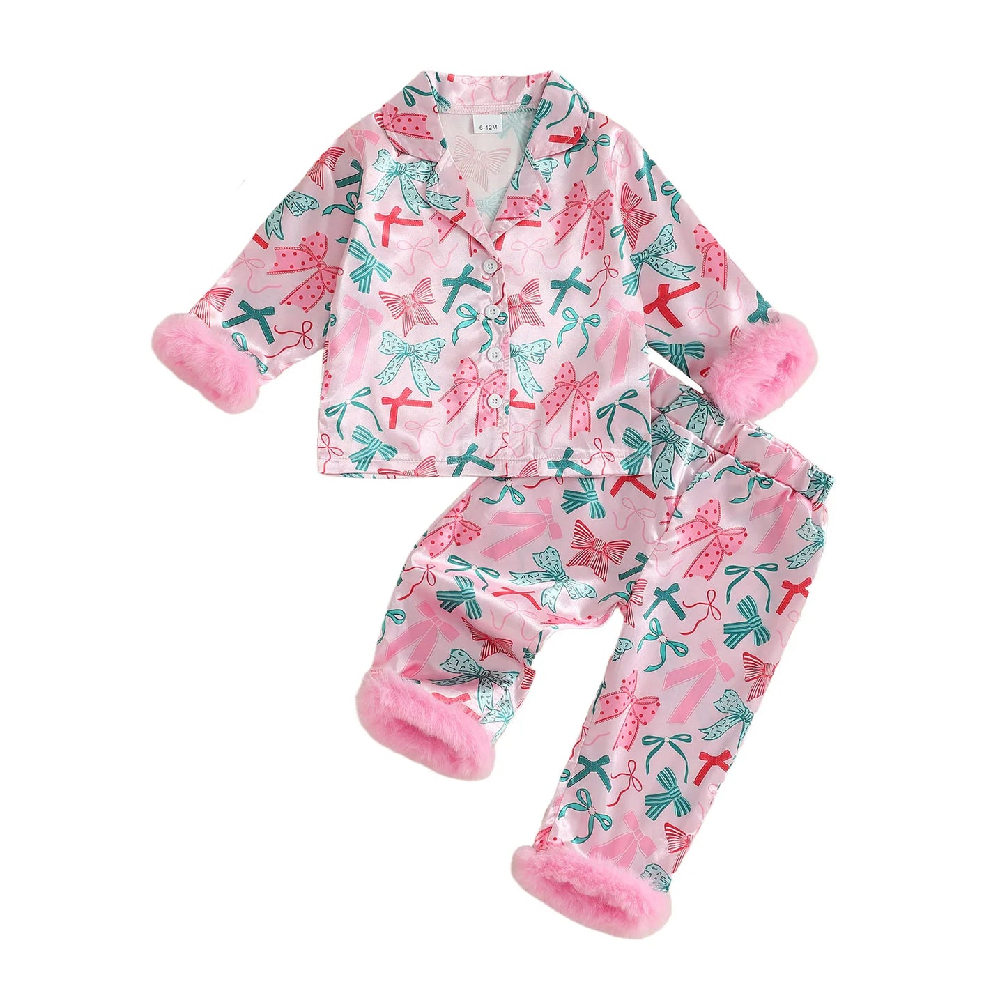 Meihuida Toddler Girl Christmas Pajamas Set With Festive Bow Print