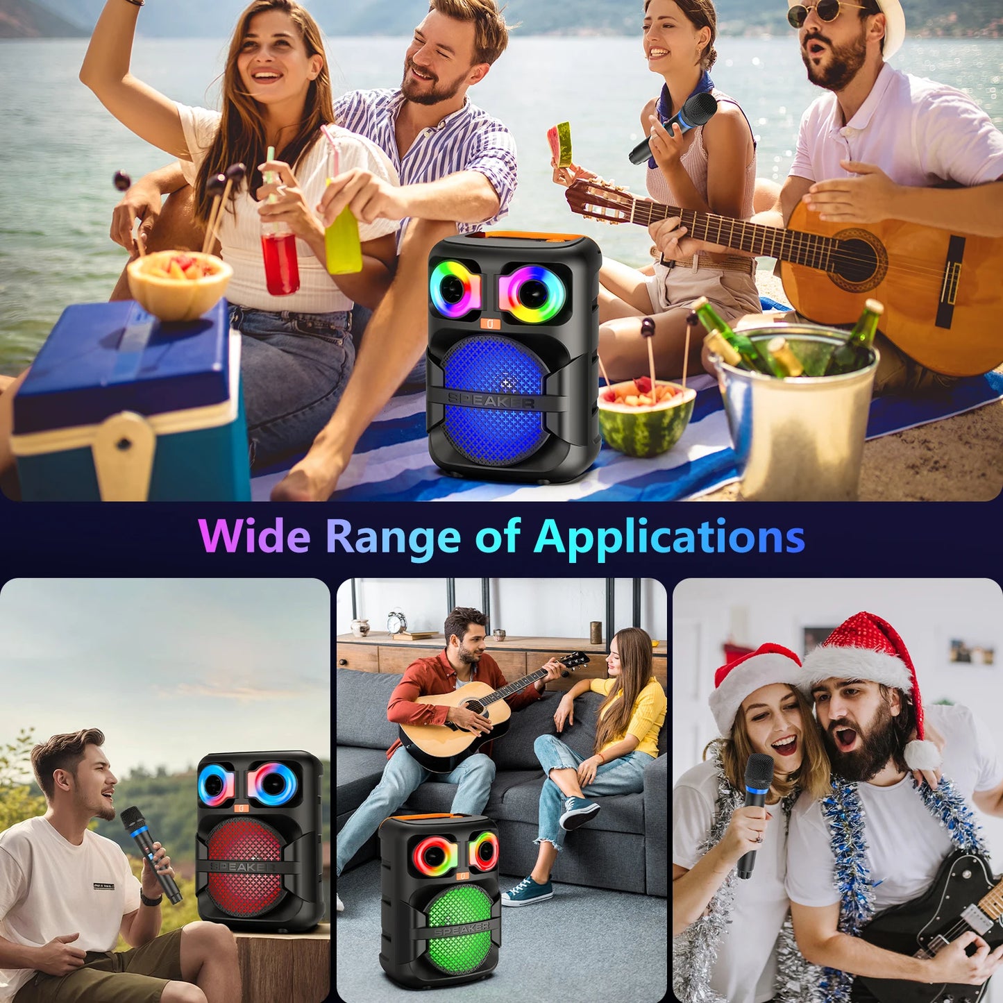 FanFun T28T Karaoke Speaker With 2 Microphones LED Light Bluetooth