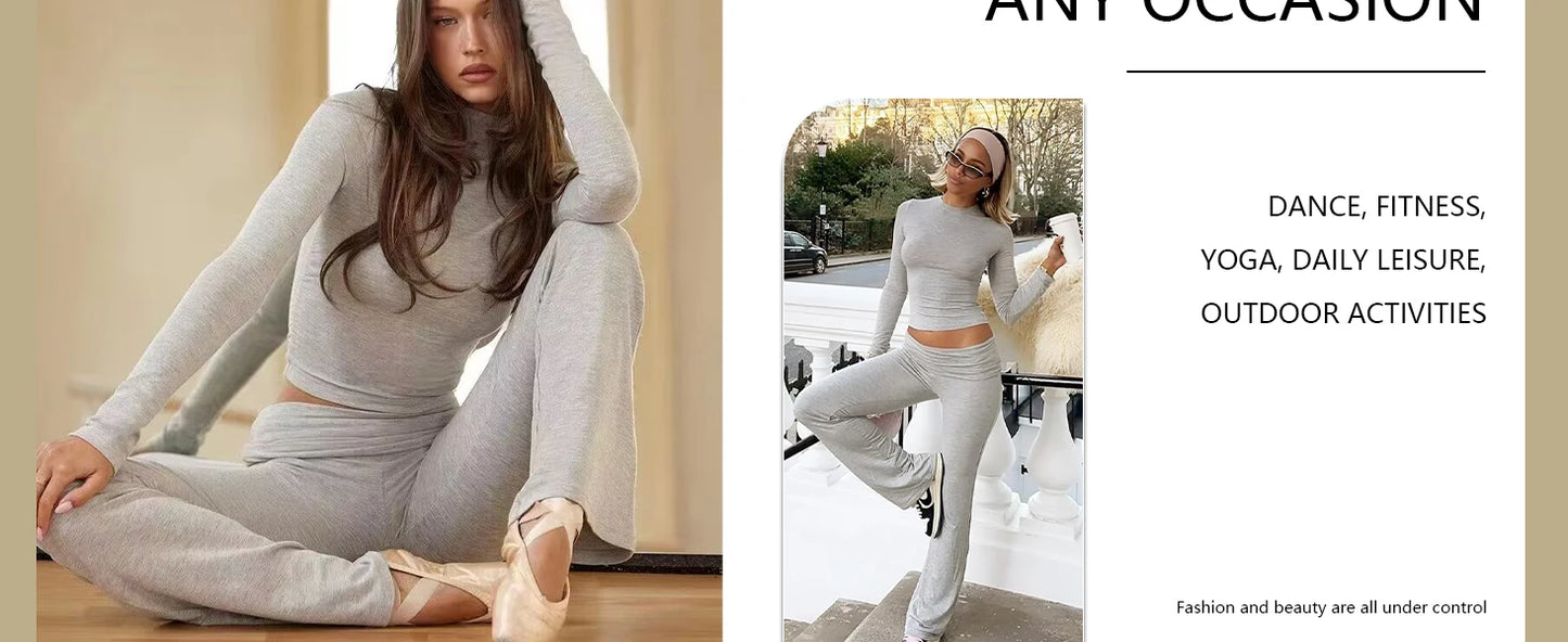 Women's Yoga Two Piece Set Long Sleeve Wide Leg Activewear Coordinated Set