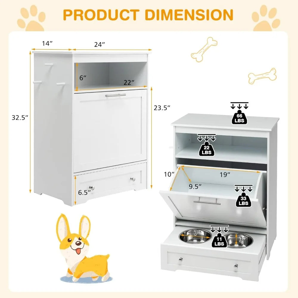 Pet Feeder Station With Double Pull Out Bowls And Cabinet