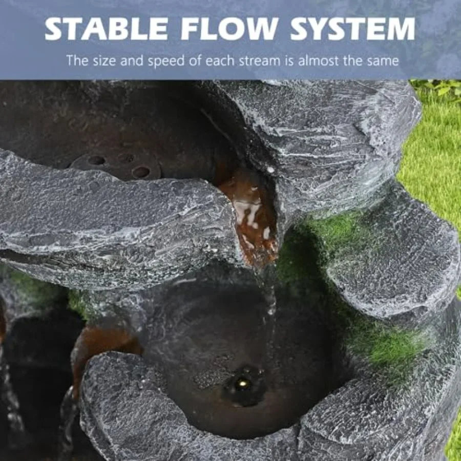 7 Tier Cascading Rock Water Fountain With LED Lights Outdoor