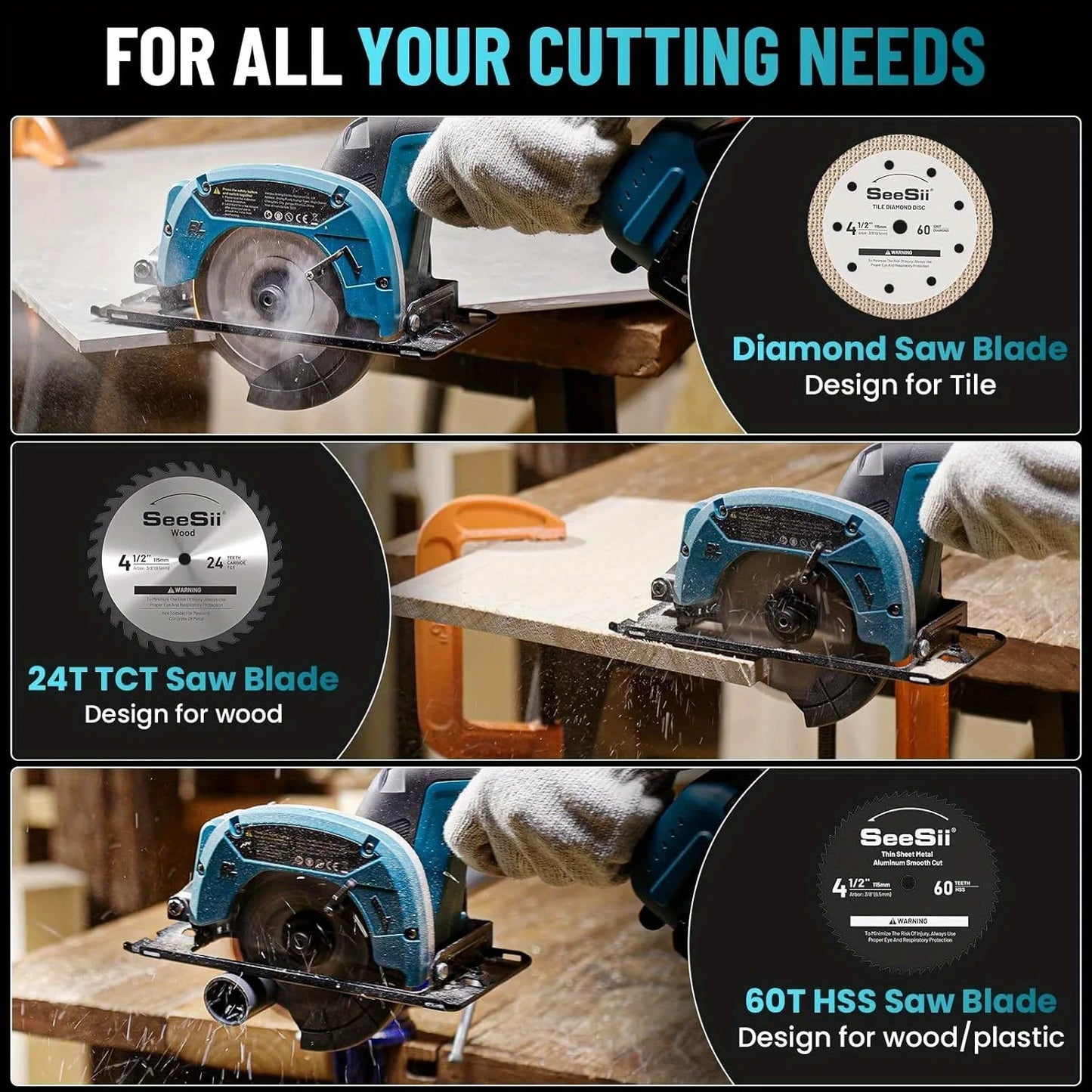 Seesii Cordless Mini Circular Saw Brushless 5000 RPM Compact