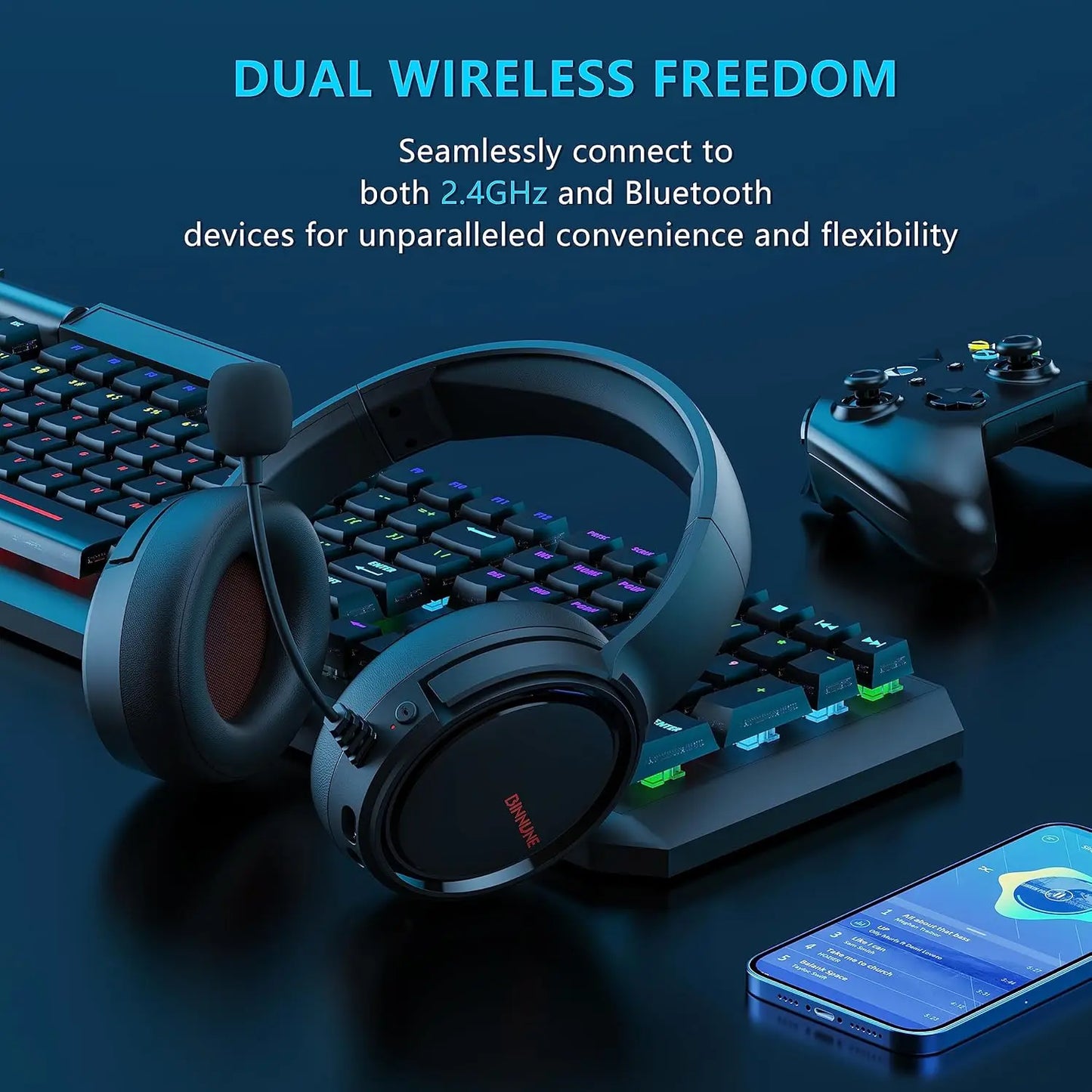 BINNUNE 2.4G Wireless Gaming Headset PS5 PS4 PC NS