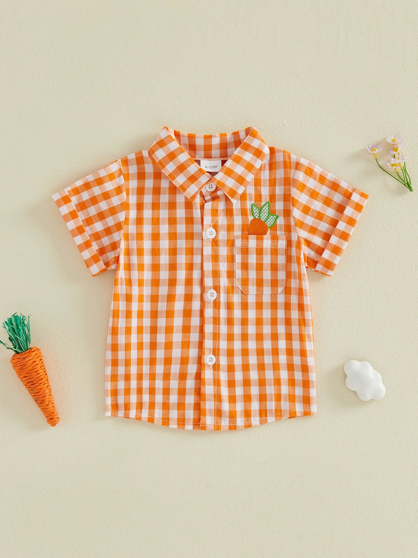 Toddler Easter Outfit Set With Bunny Embroidered Shirt And Plaid Shorts
