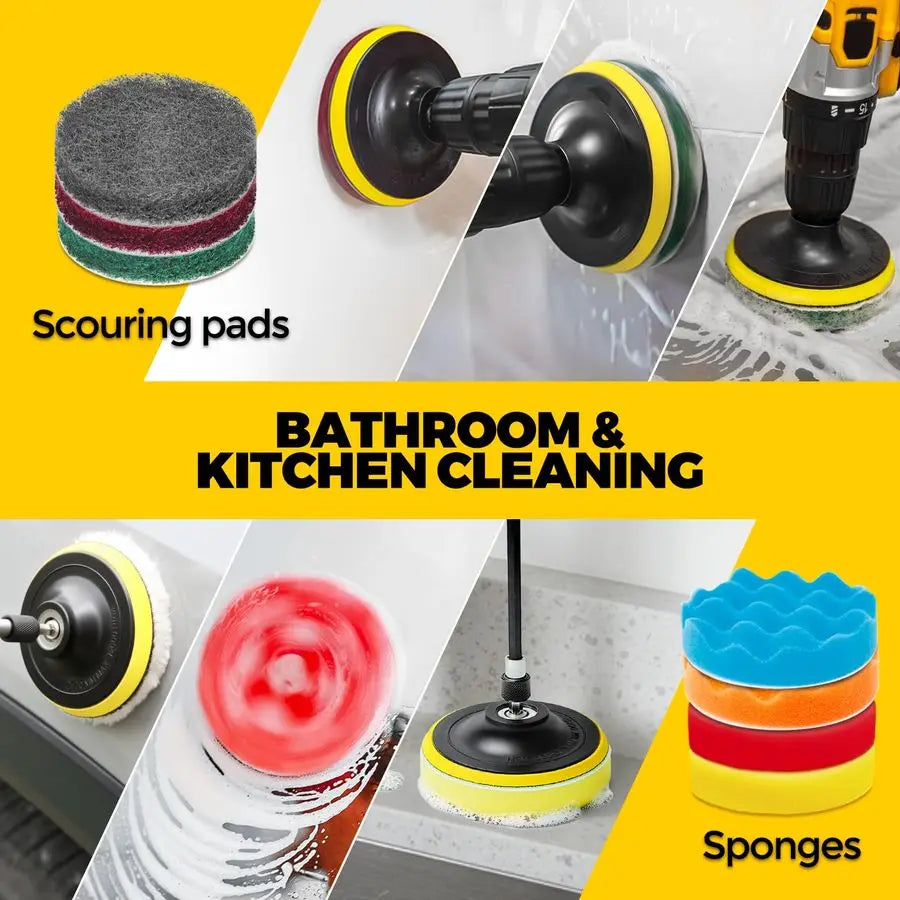 22 Pack Drill Brush Attachments Kit with Scrub Pads Sponge Buffing Pads Power Scrubber Car Polishing Pad Wax Applicator