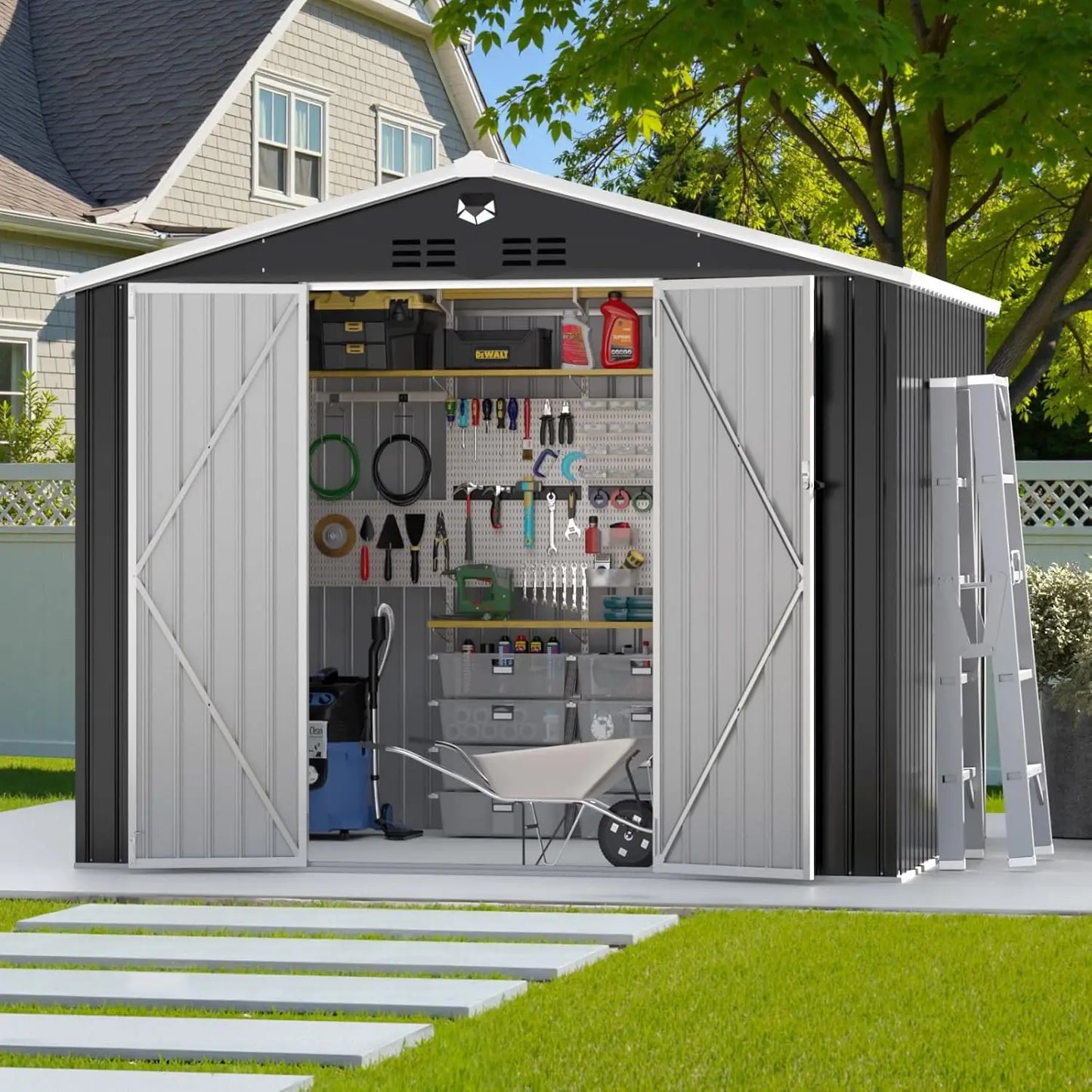 Metal Outdoor Storage Shed With Lockable Doors Waterproof