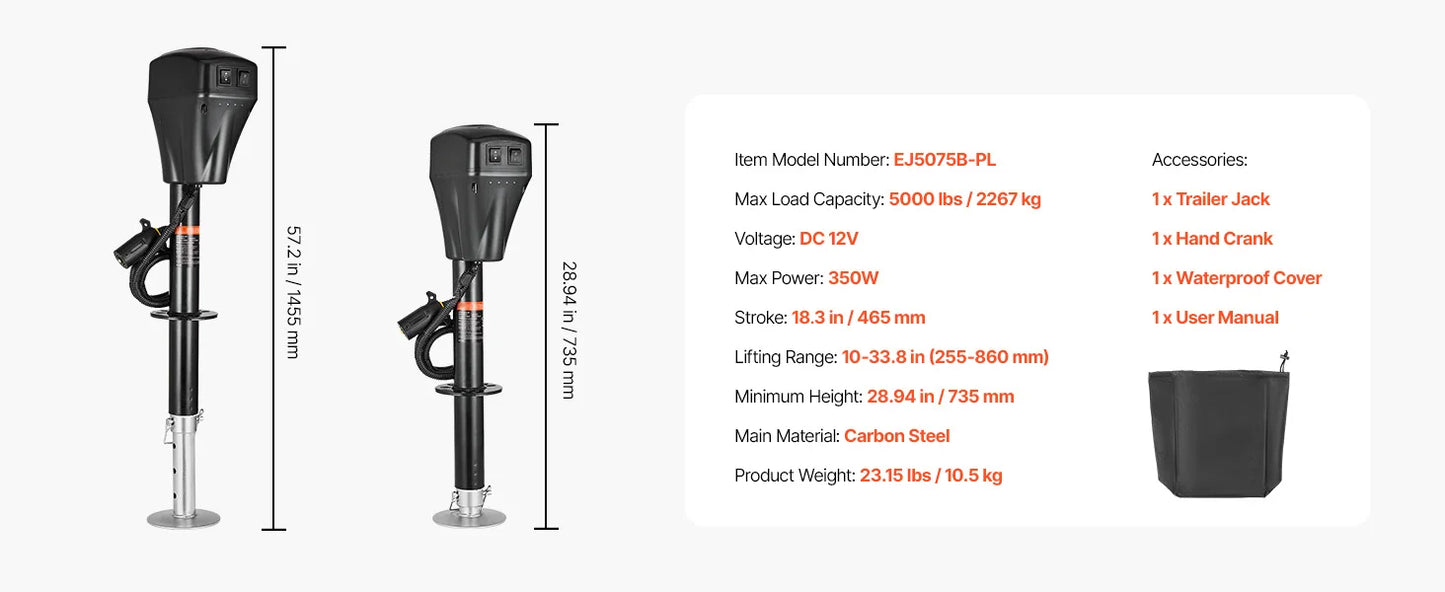 SucceBuy 5000 Lb Electric Trailer Jack for Campers 12V Tongue