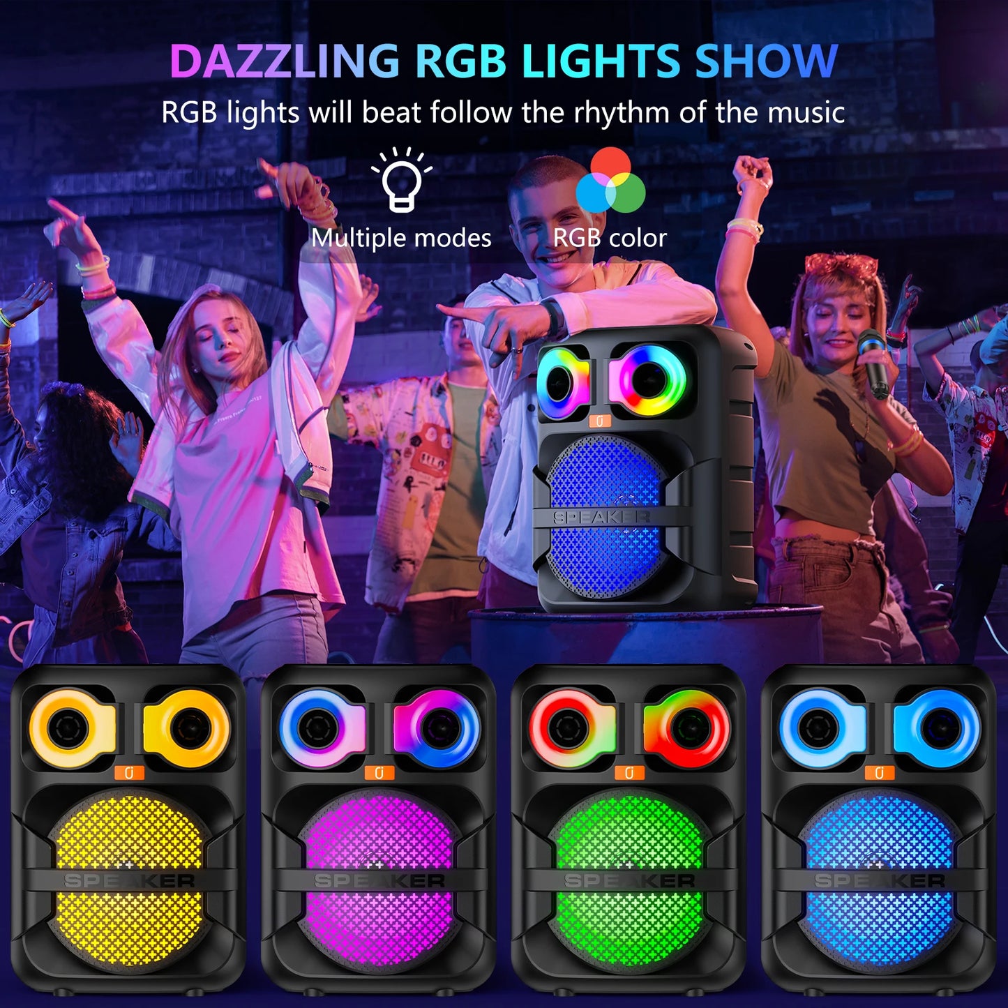 FanFun T28T Karaoke Speaker With 2 Microphones LED Light Bluetooth