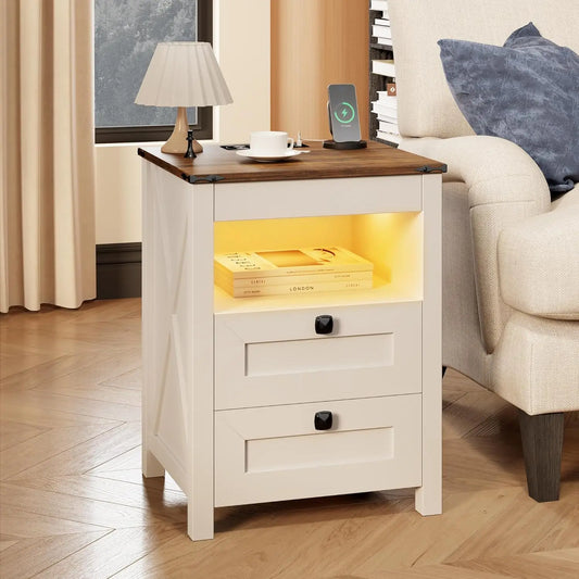 Frame LED Nightstand Set Of 2 Gun Drawer Charging Station