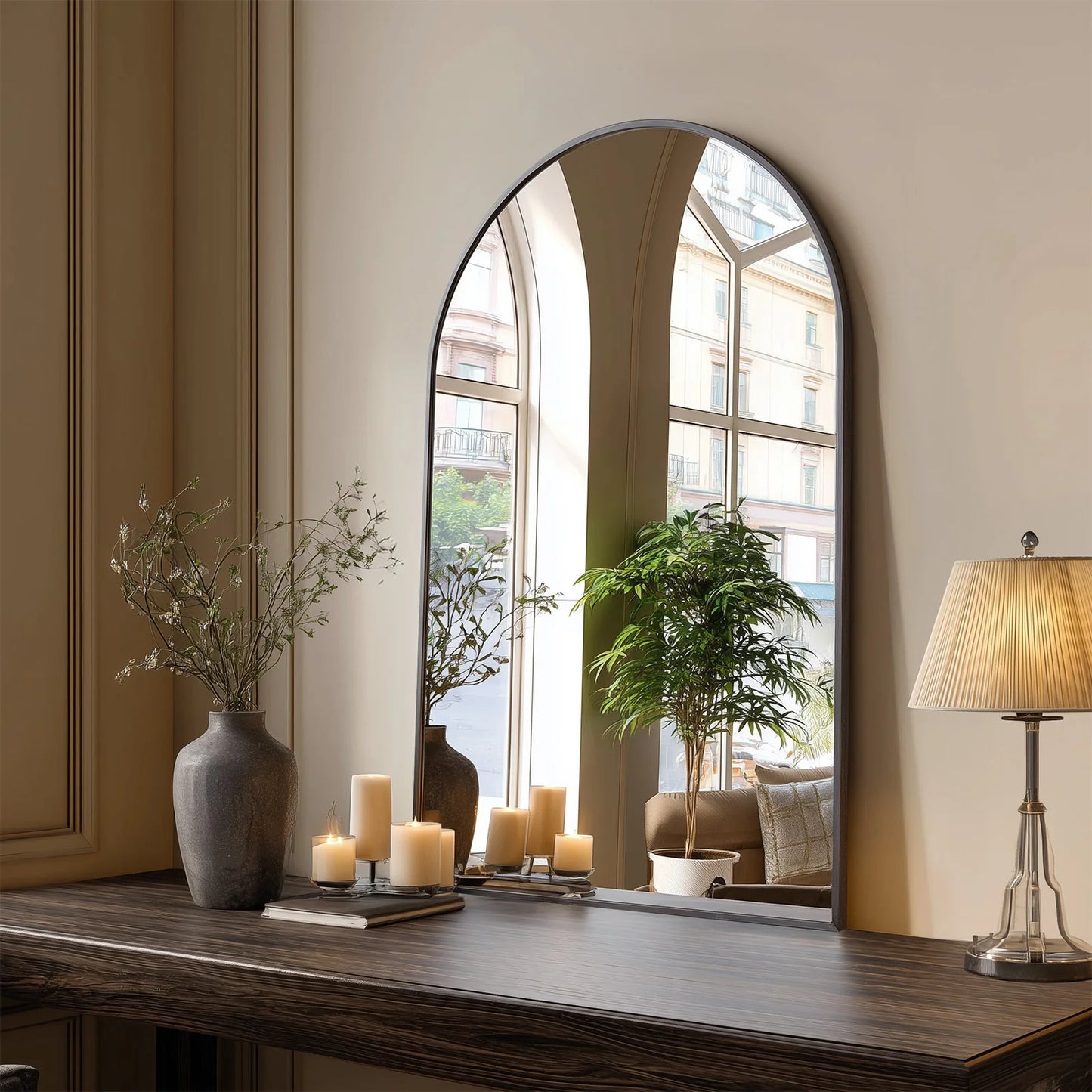 JHK Arched Metal Framed Bathroom Mirrors For Wall Decor