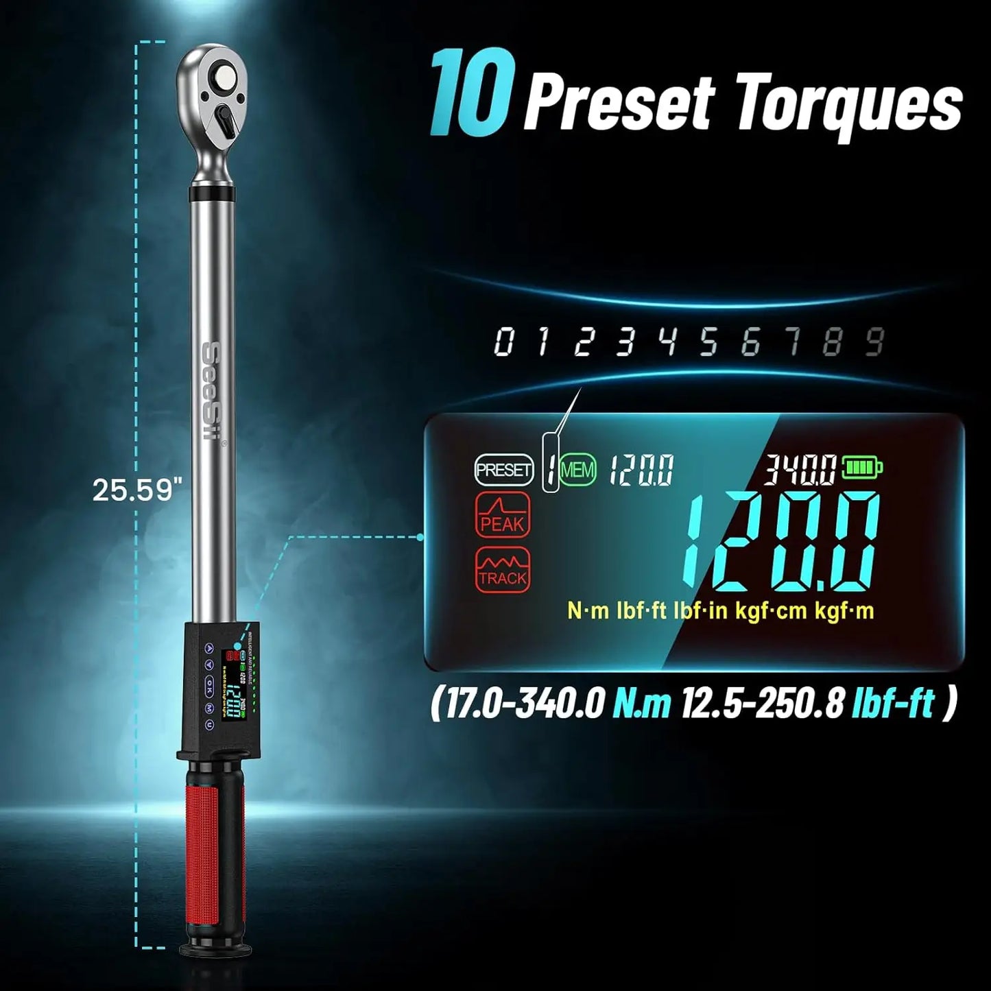 Seesii Digital Torque Wrench 340 Nm 2% Accuracy 3 Modes