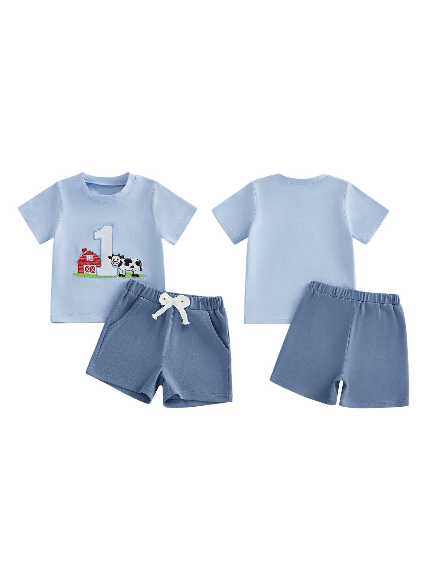 Cute Toddler Embroidered Number Horse Birthday Shirt And Pants Set