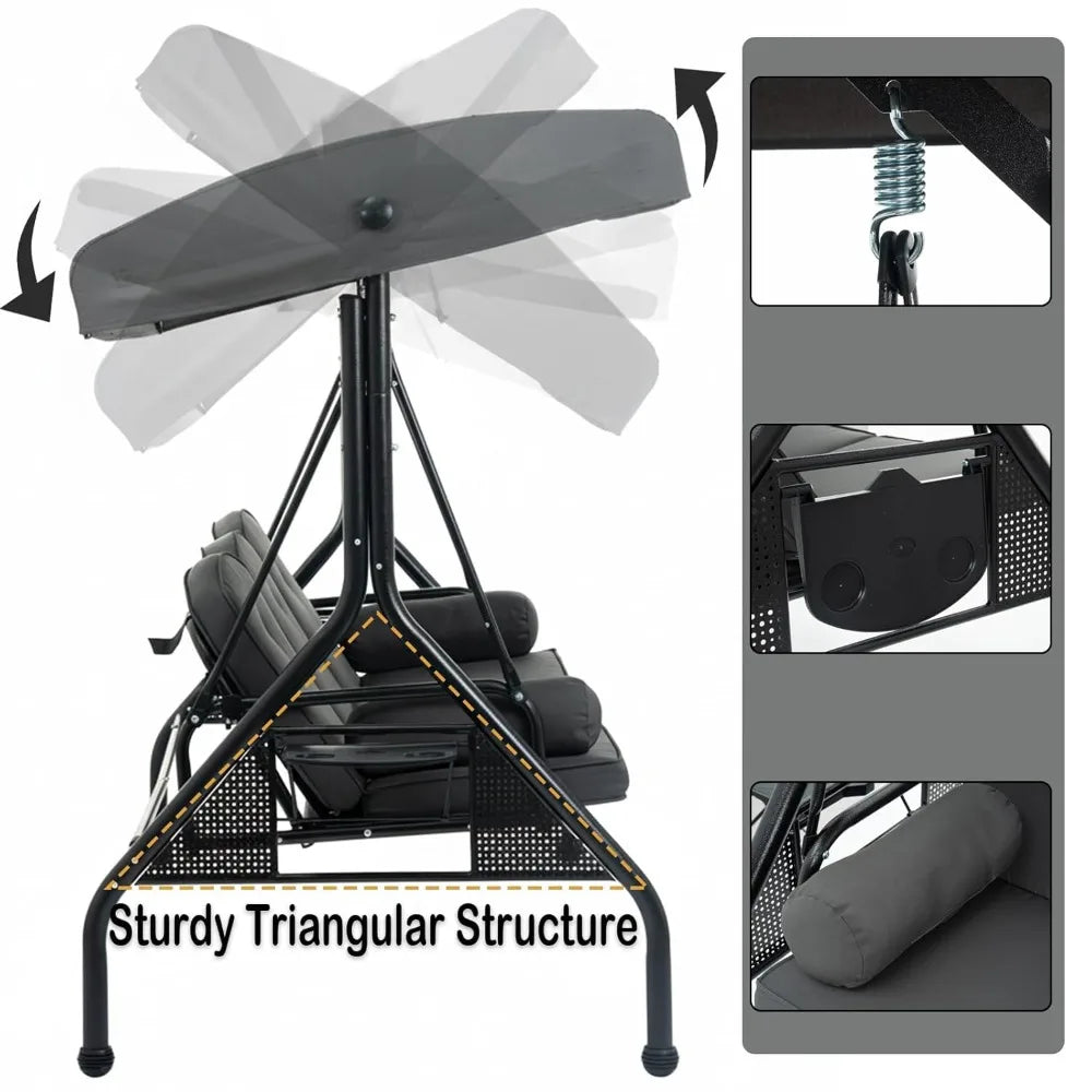 XIAOLANG Patio Swing With Canopy And Cup Holders Weather Resistant