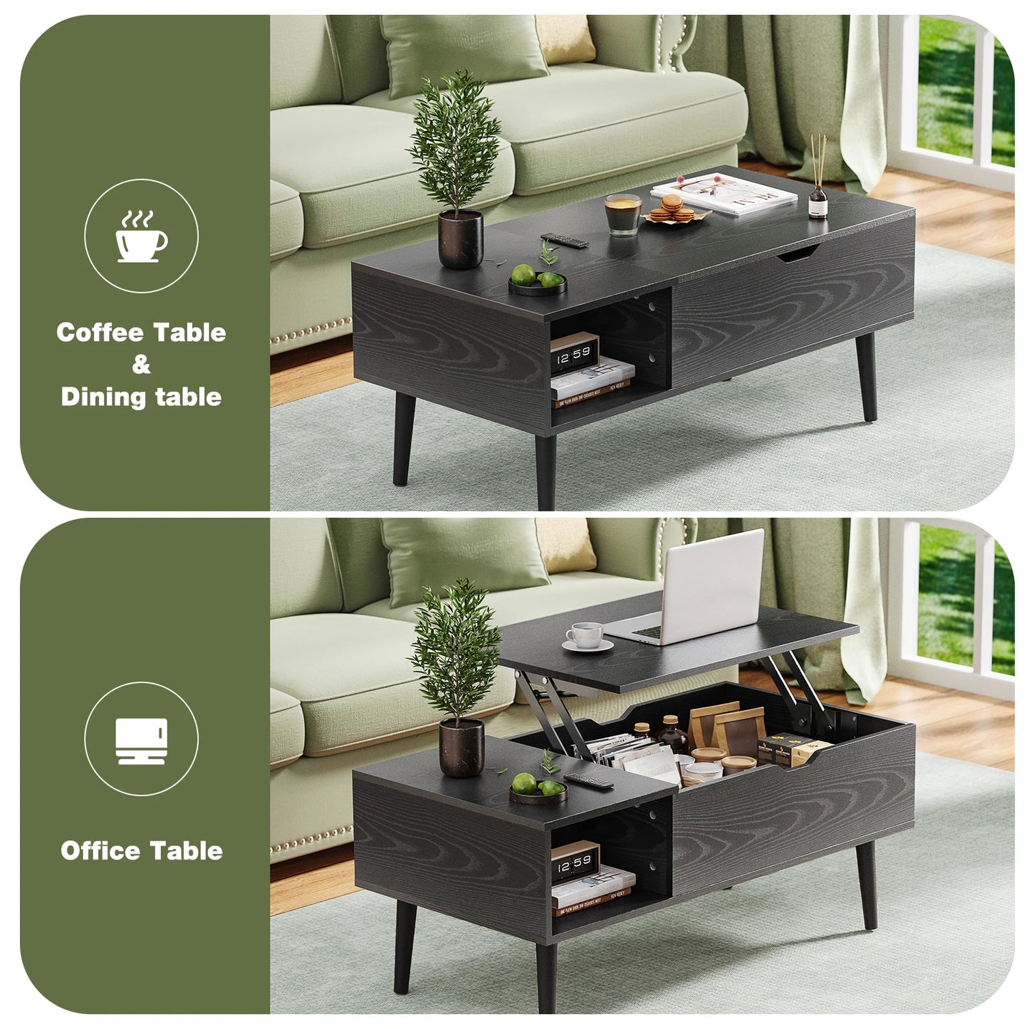 JHK Lift Top Coffee Table With Adjustable Storage Shelf
