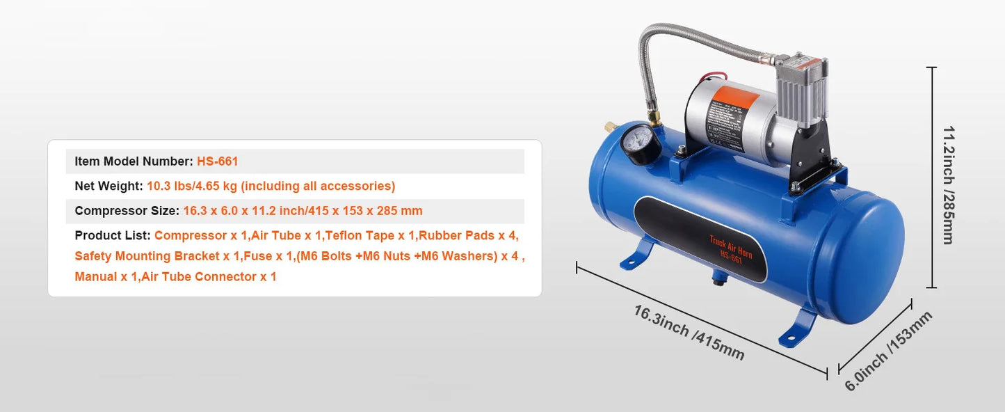 SucceBuy 12V Air Compressor With Tank For Train Horn