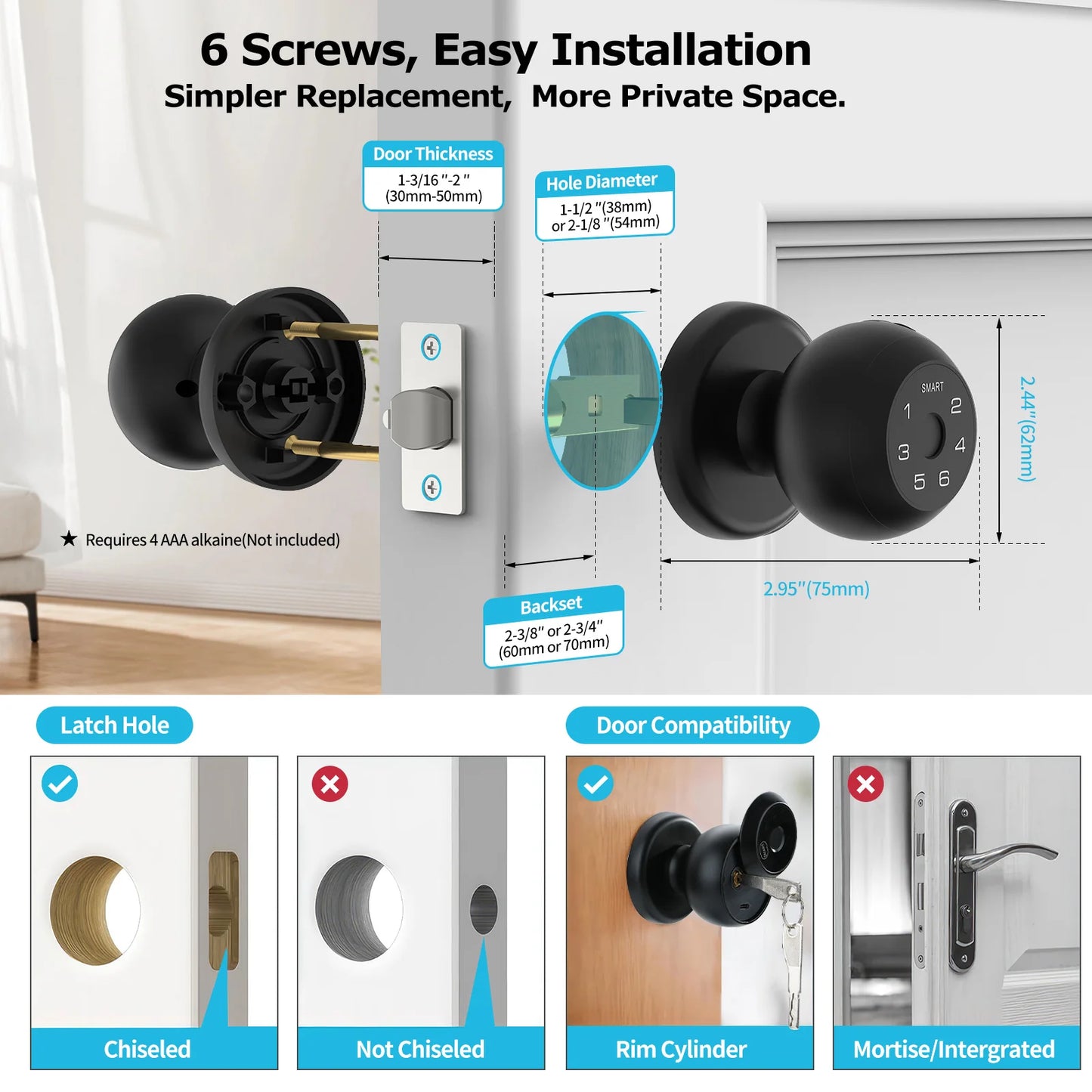 Viladepot Smart Lock Fingerprint Door Lock Type C App Control