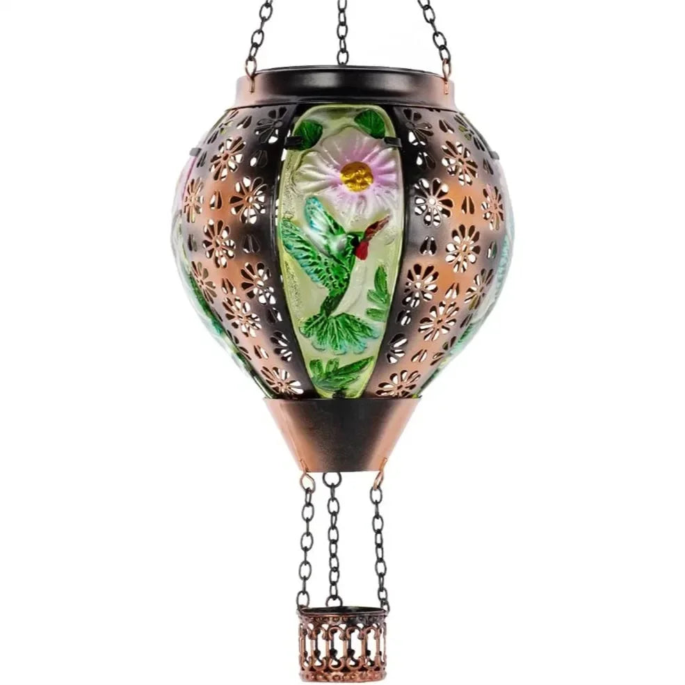 Hummingbird Solar Lantern Hot Air Balloon With Metal And Glass