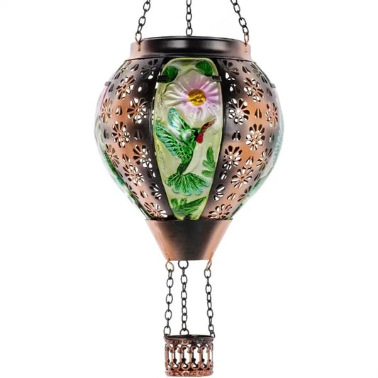 Hummingbird Solar Lantern Hot Air Balloon With Metal And Glass