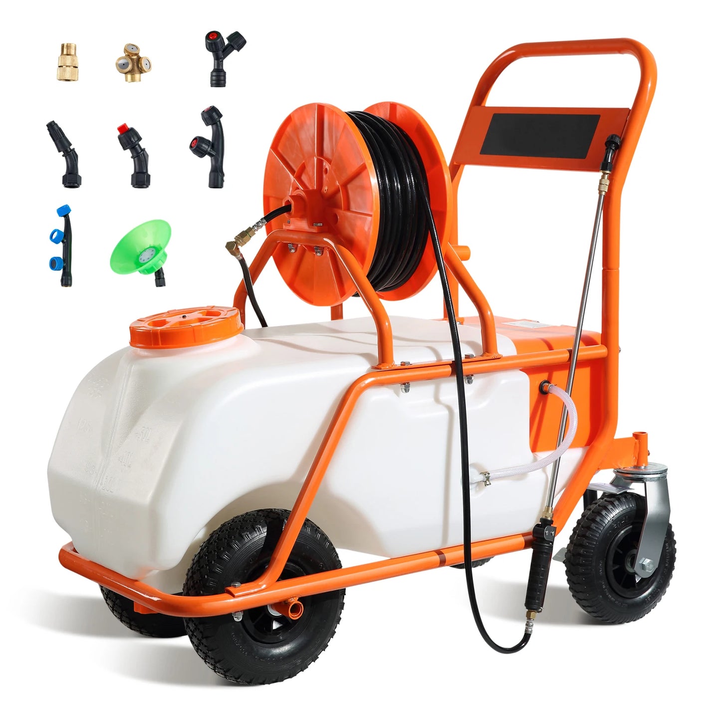 SucceBuy Battery Powered Garden Sprayer With Wheeled Cart Hose Reel
