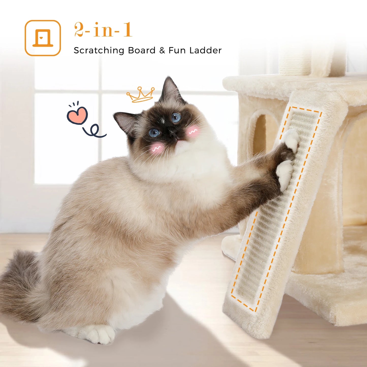 PEQULTI Cat Tree With Natural Sisal Scratching Post And Condo