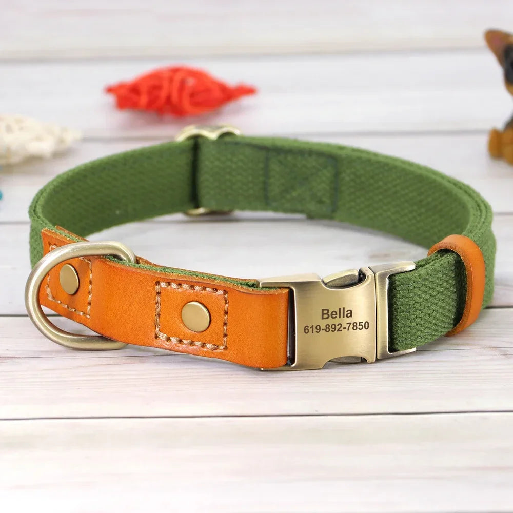 Nylon Custom Dog Collar Leash Set With Personalized Nameplate ID