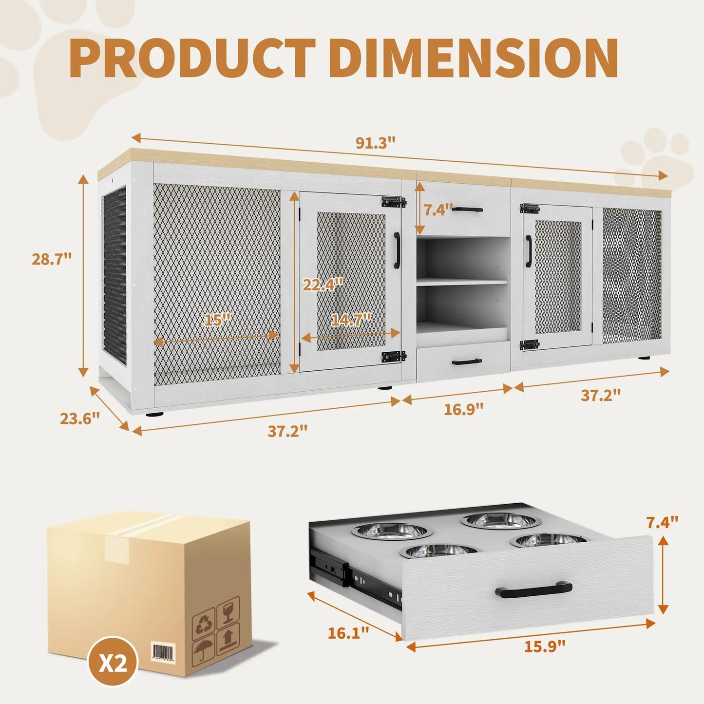HiMISS Dog Crate TV Stand With Feeding Station And Storage