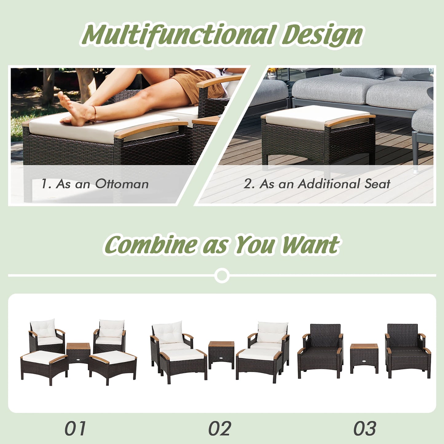 HOMASIS 5-Piece Patio Rattan Furniture Set With Wood Top Table