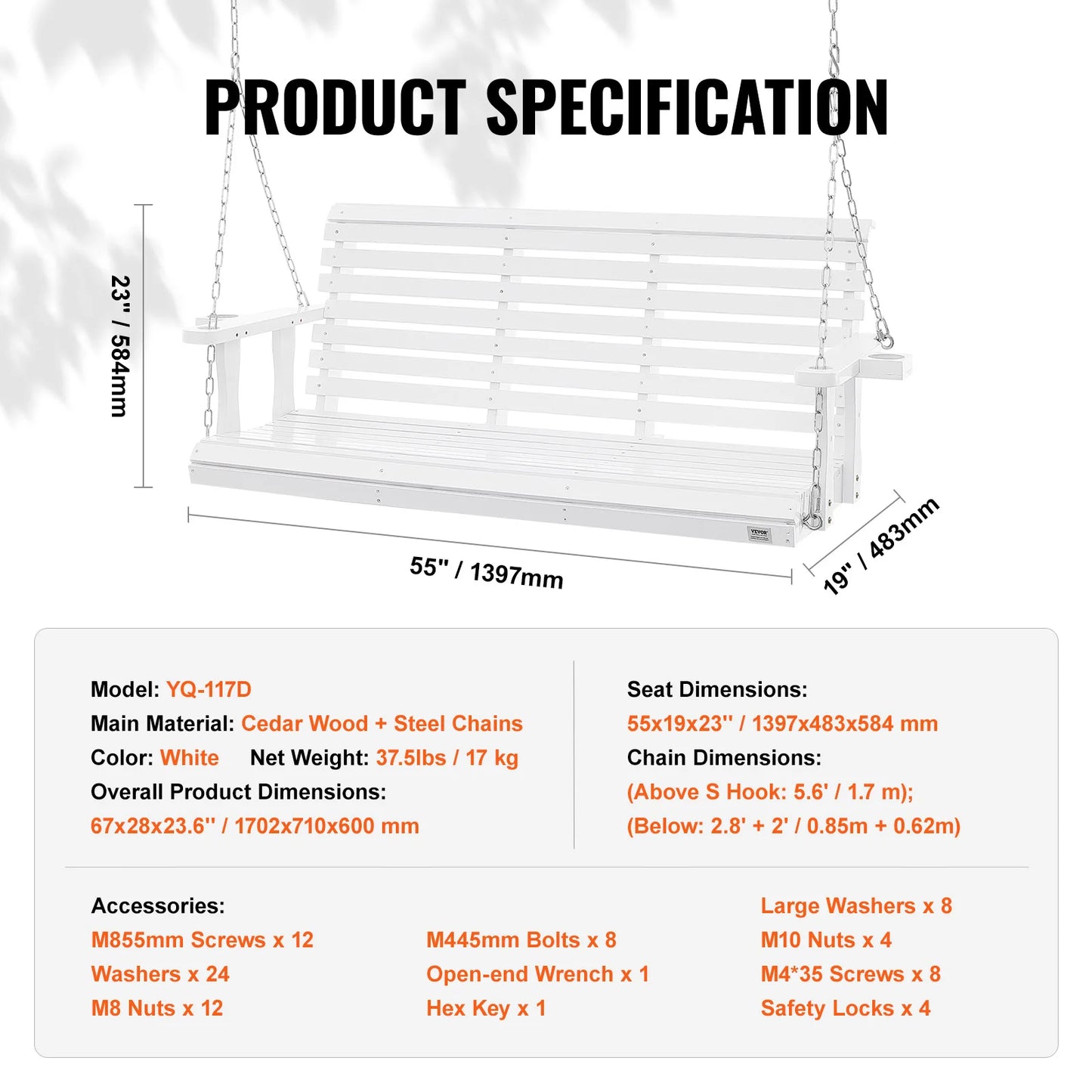 SucceBuy Wooden Porch Swing Patio Bench With 880 Lbs Capacity