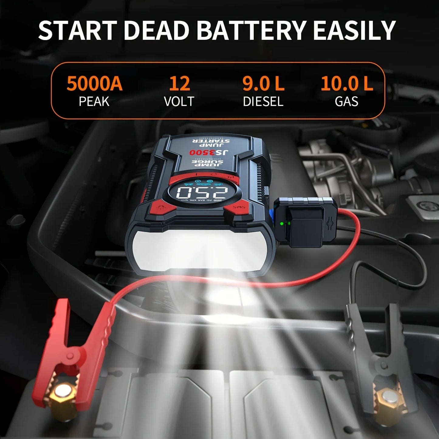 BUVAYE 5In1 Multifunctional Air Pump Jump Starter 3000A Peak 150PSI