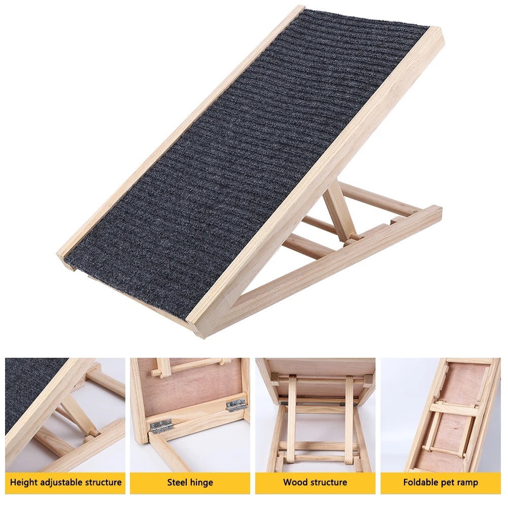 TWISTER.CK Pet Dog Ramp Ladder Natural Pine Wooden Lightweight Folding