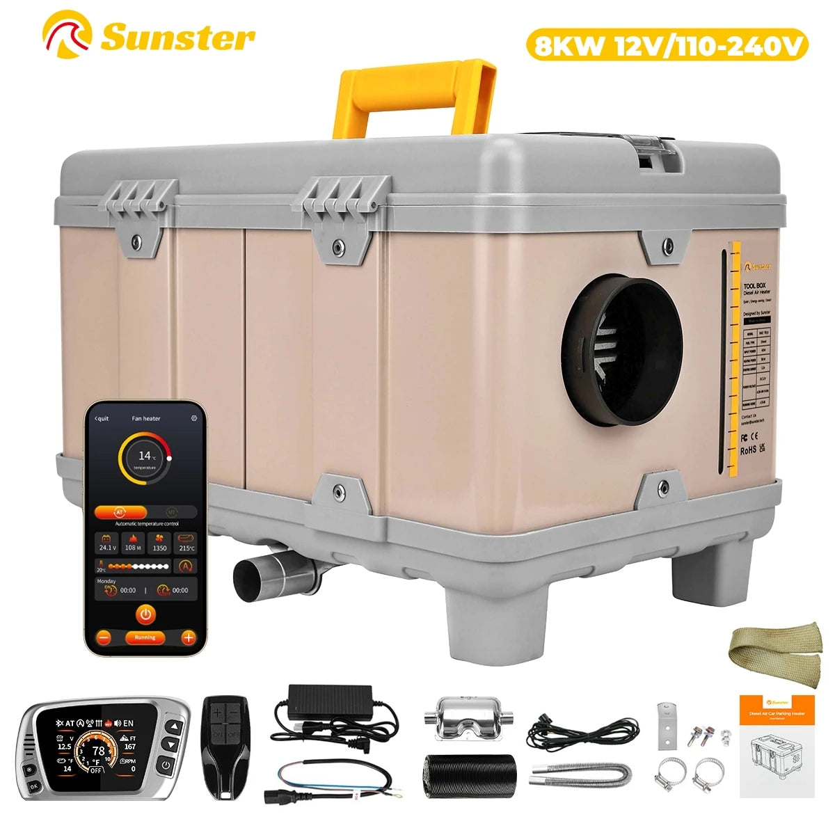 Sunster 8KW Diesel Air Heater LCD Bluetooth Parking For Cars