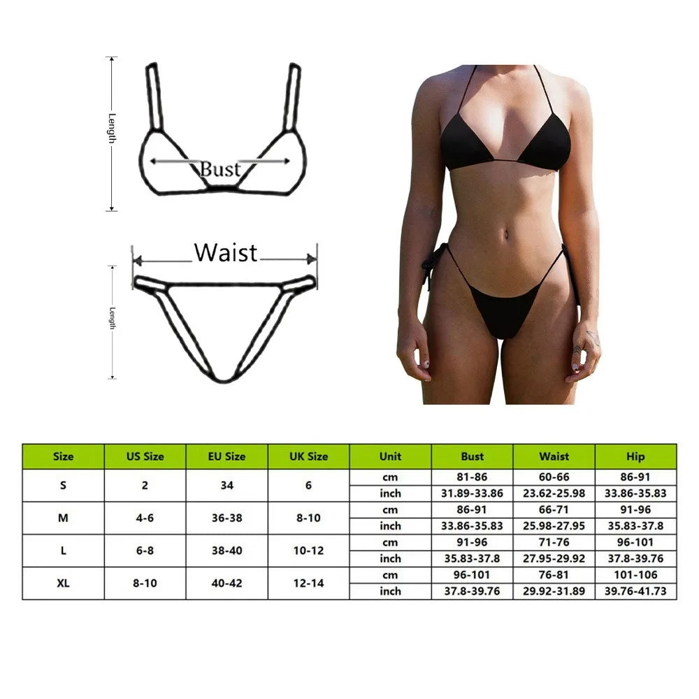 Women Halter Bikini Set Two Piece Solid Swimwear For Summer