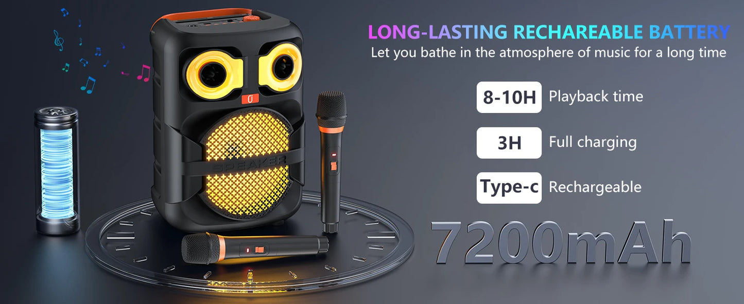 FanFun T28T Karaoke Speaker With 2 Microphones LED Light Bluetooth