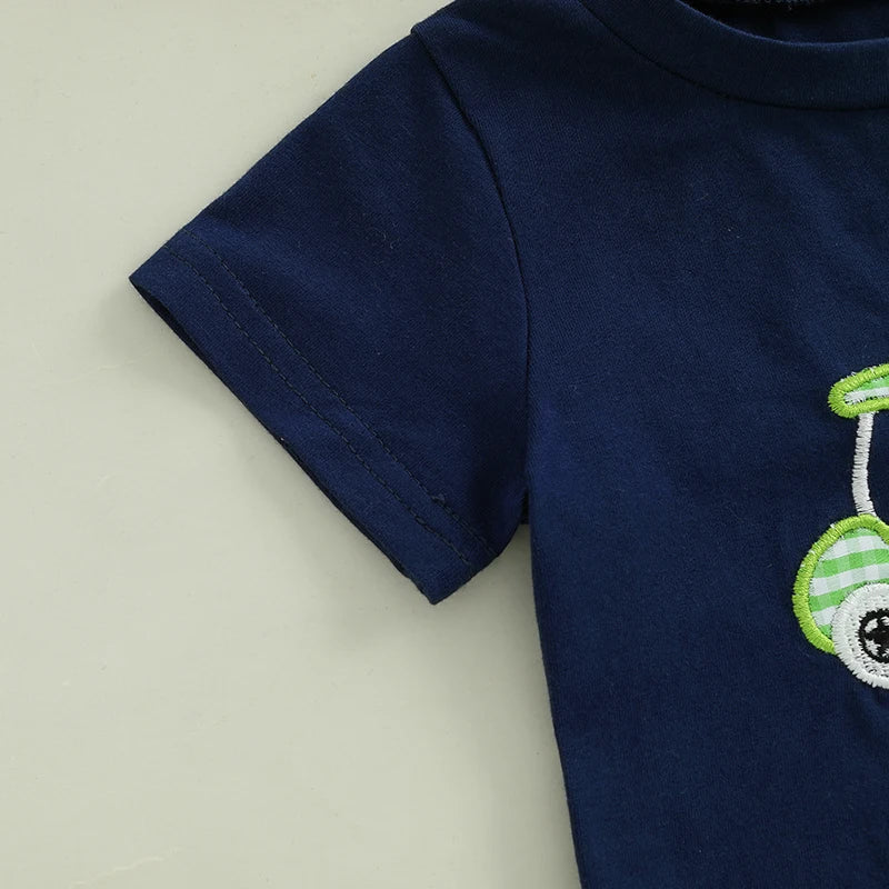 Unisex Dinosaur Print Summer Tee And Plaid Shorts Set