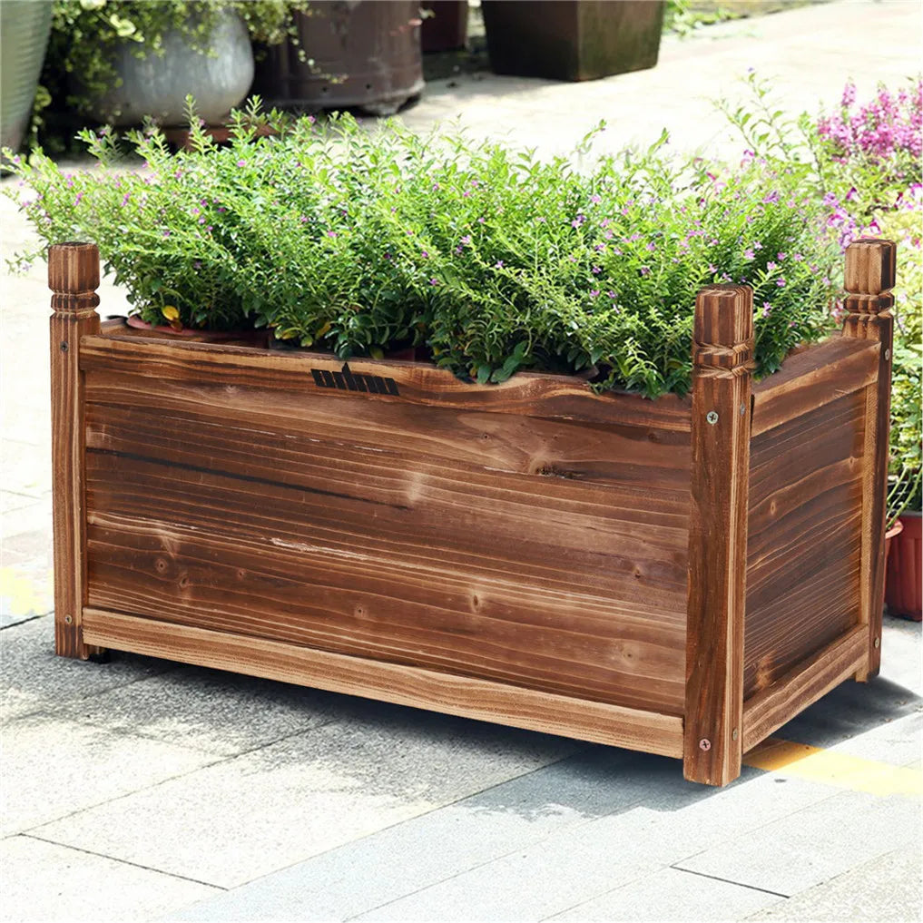 Pine Wood Raised Flower Bed Planter For Indoor Outdoor Gardening