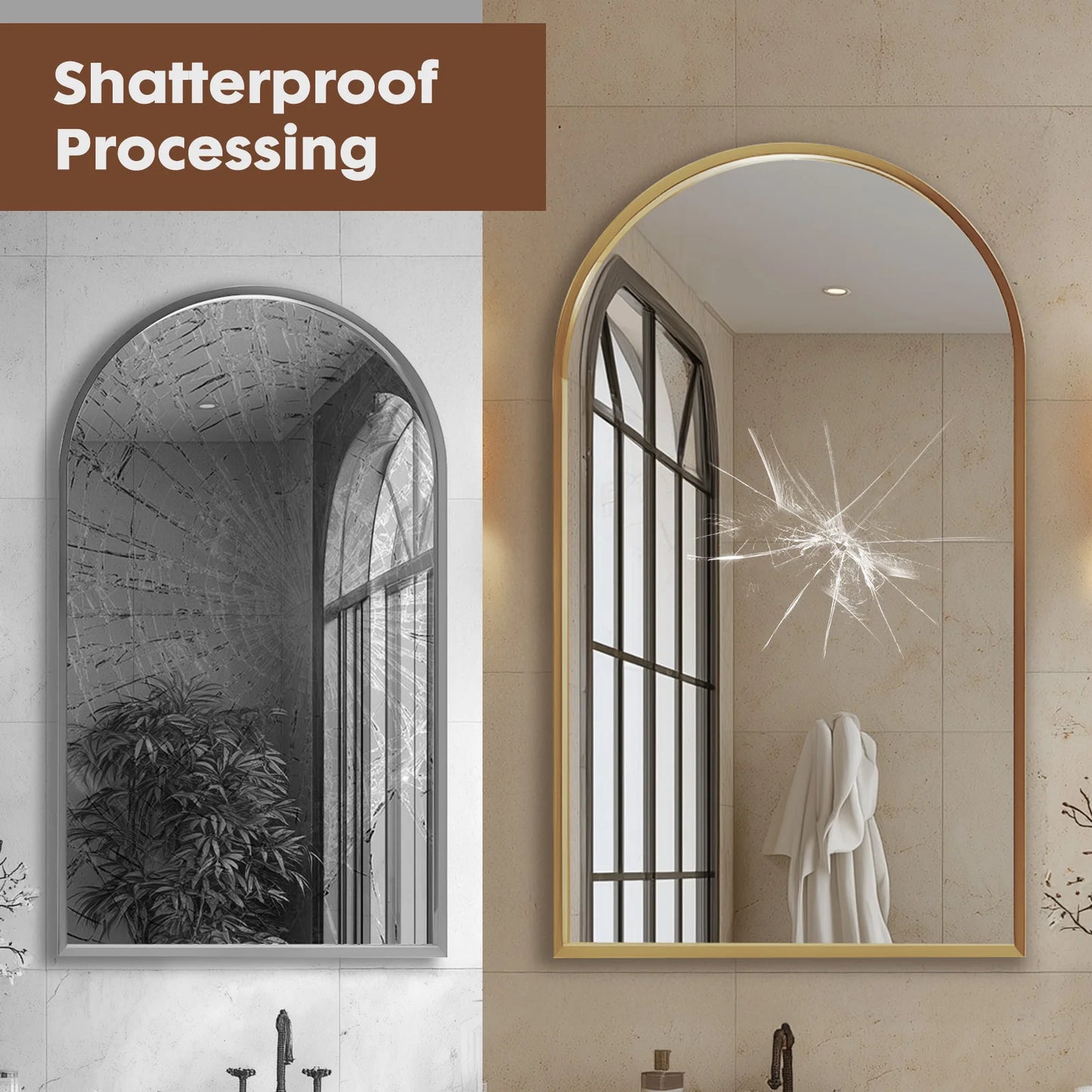 JHK Arched Metal Framed Bathroom Mirrors For Wall Decor