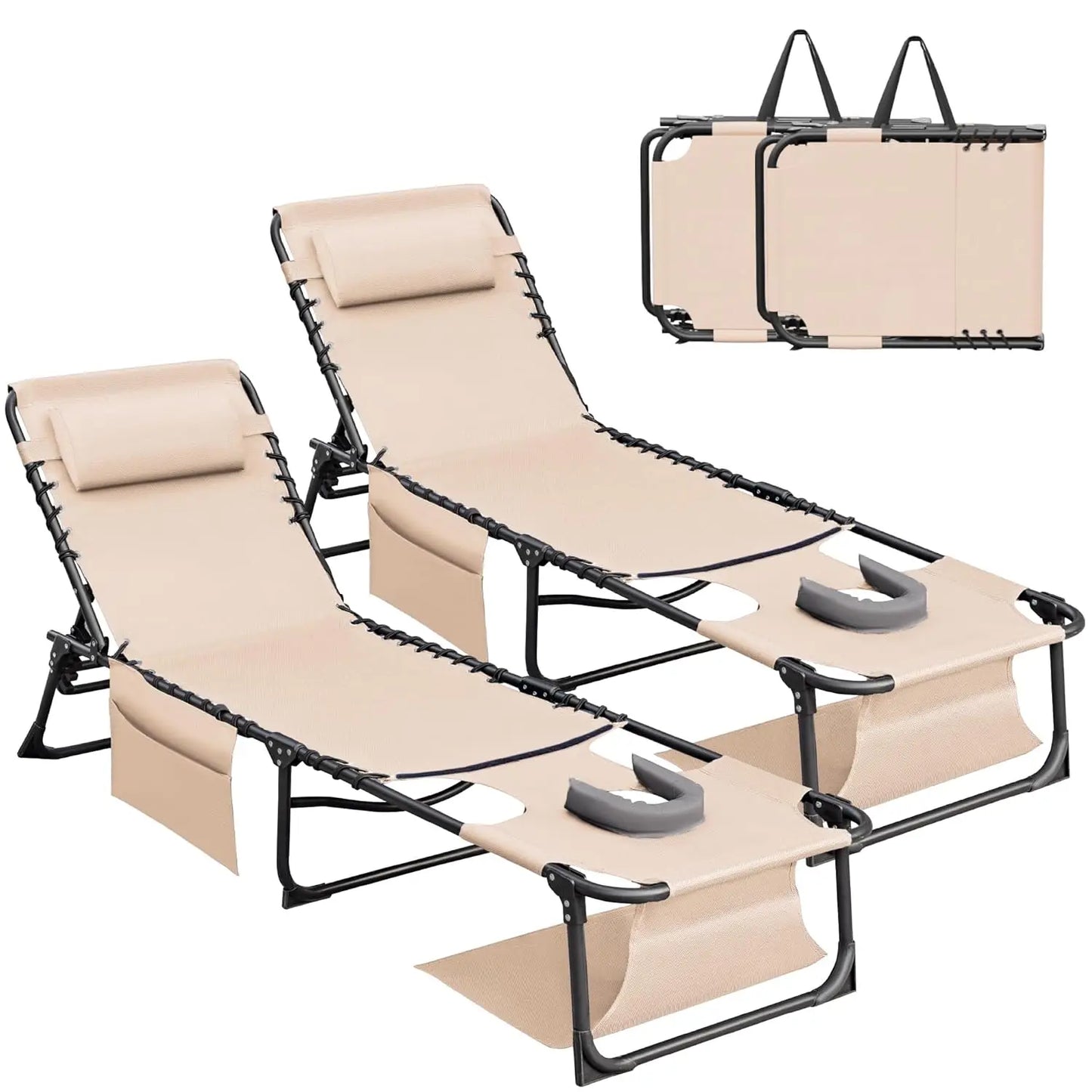 Beach Lounge Chair Outdoor Heavy Duty Folding Sun Tanning Chair