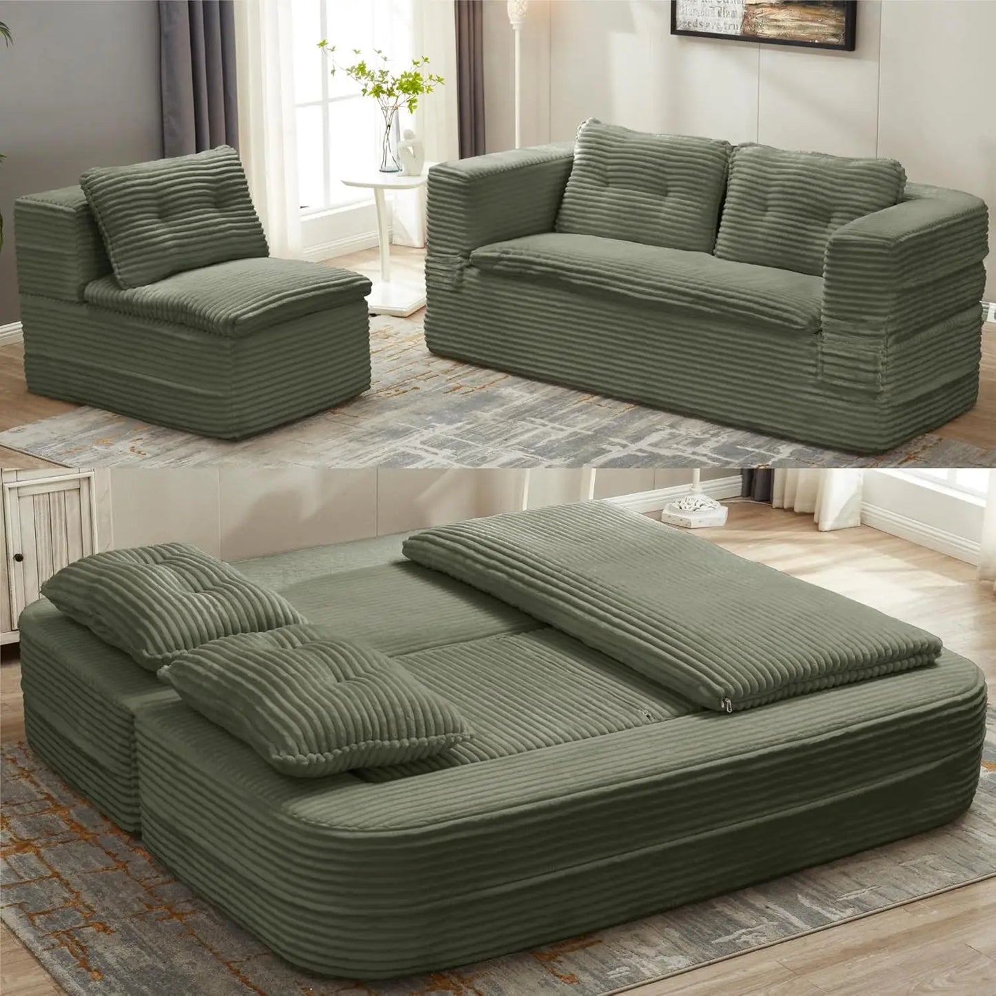 Corduroy Futon Sofa Bed L Shaped Sleeper With Chaise