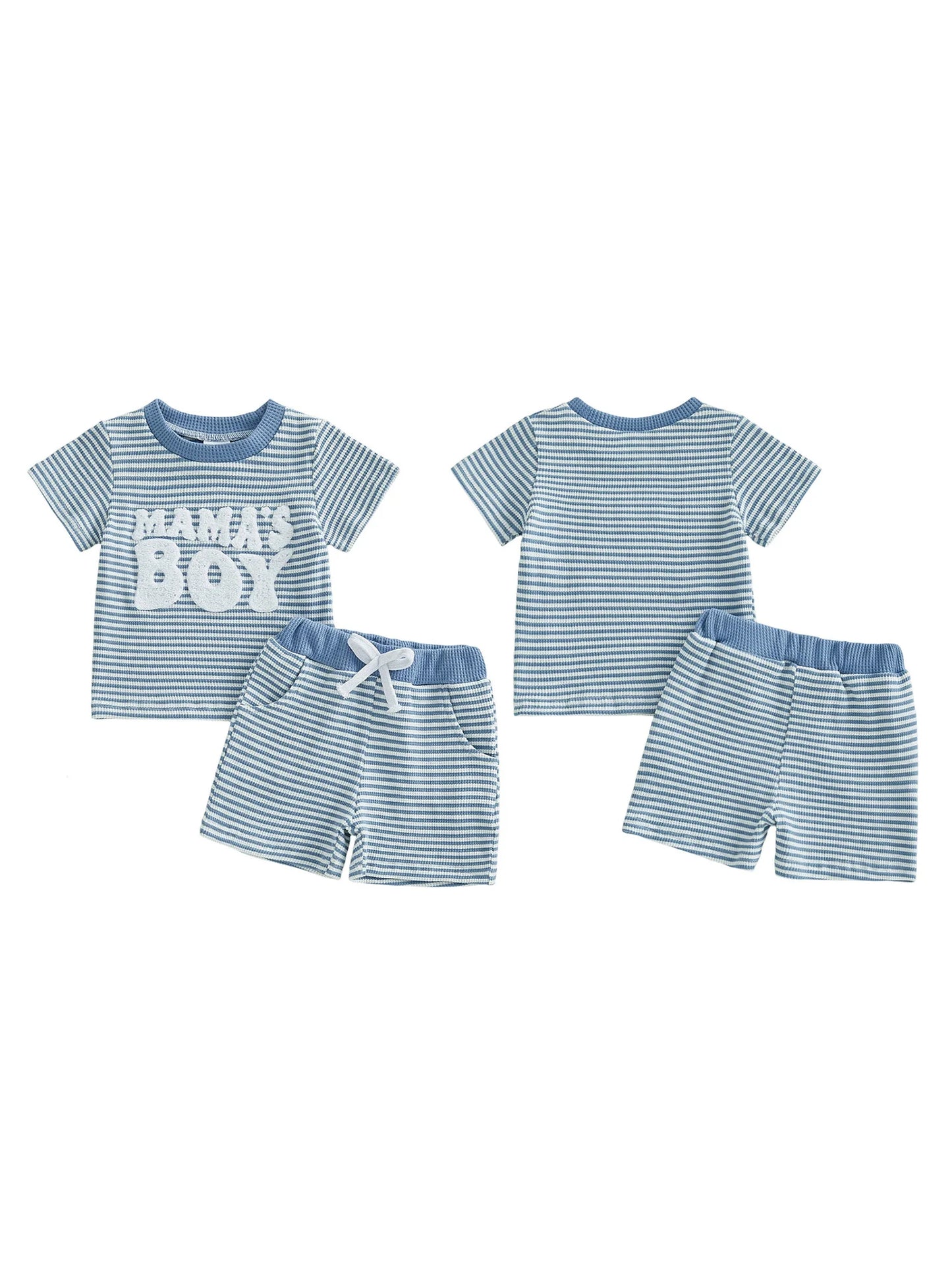 NONECN Baby Boy Summer Clothes Set Embroidered Striped Tee Shorts